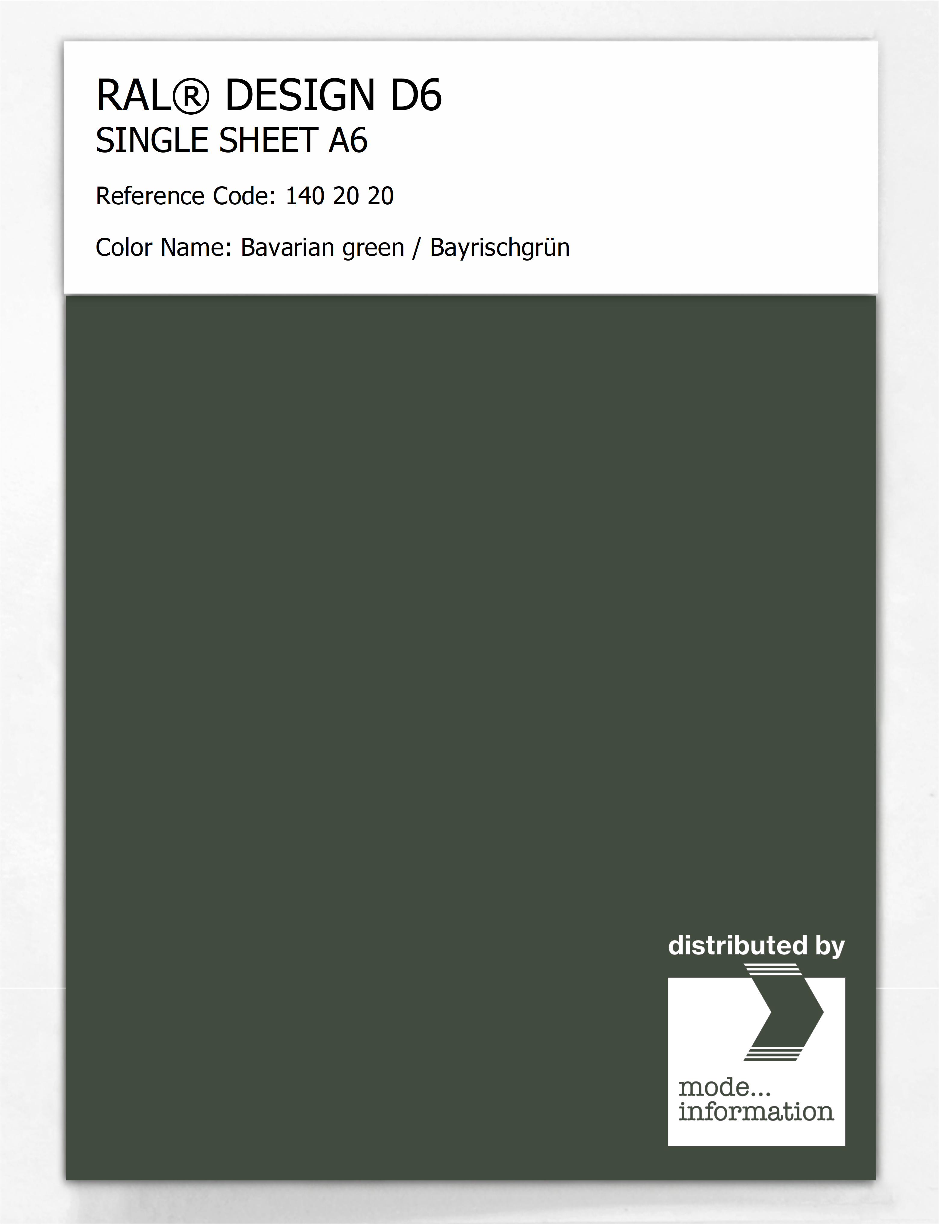 Artikelbild 1 des Artikels “RAL® DESIGN D6 SINGLE SHEET A6 140 20 20 Bavarian green / Bayrischgrün “