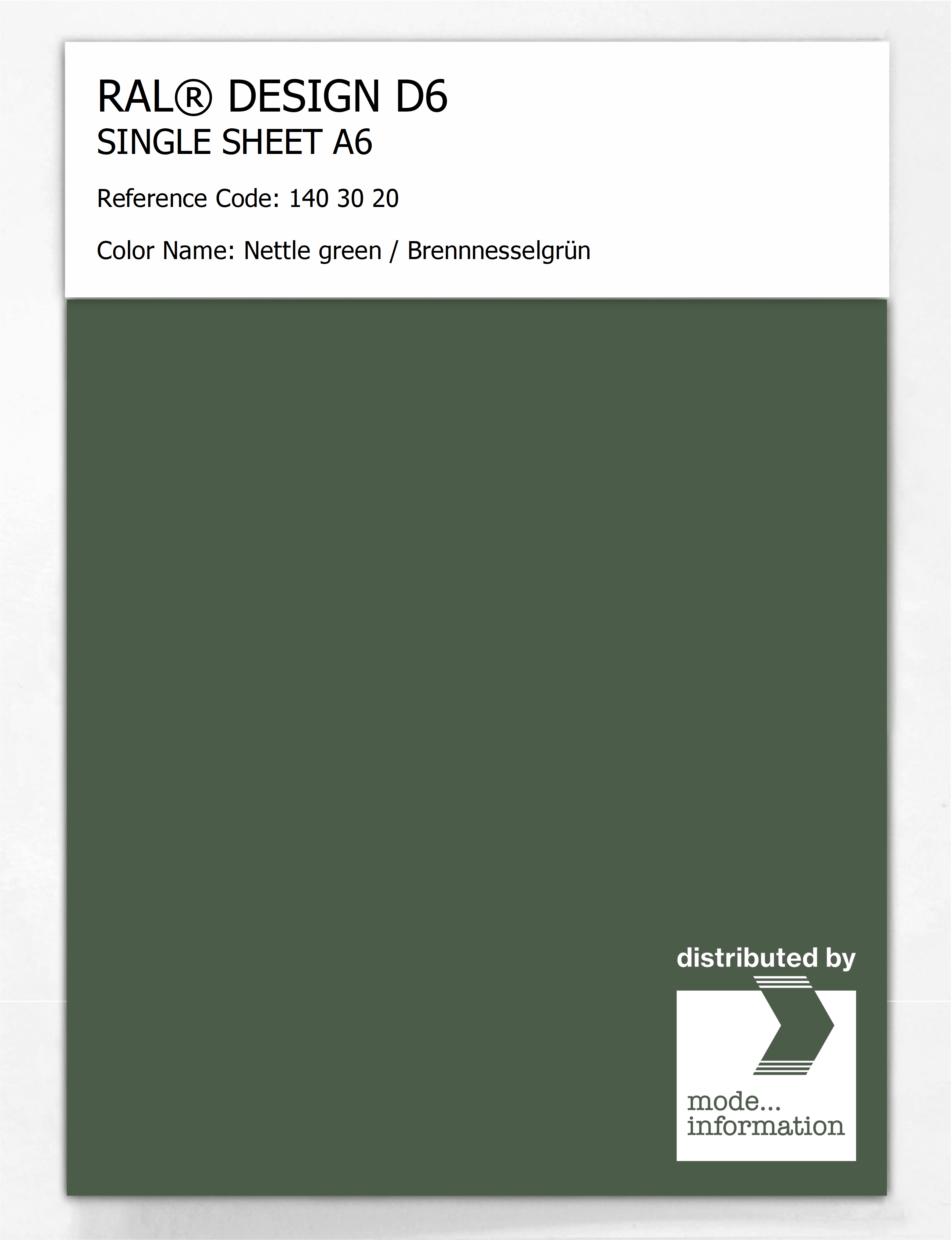 Product image 1 of the product “RAL® DESIGN D6 SINGLE SHEET A6 140 30 20 Nettle green / Brennnesselgrün ”