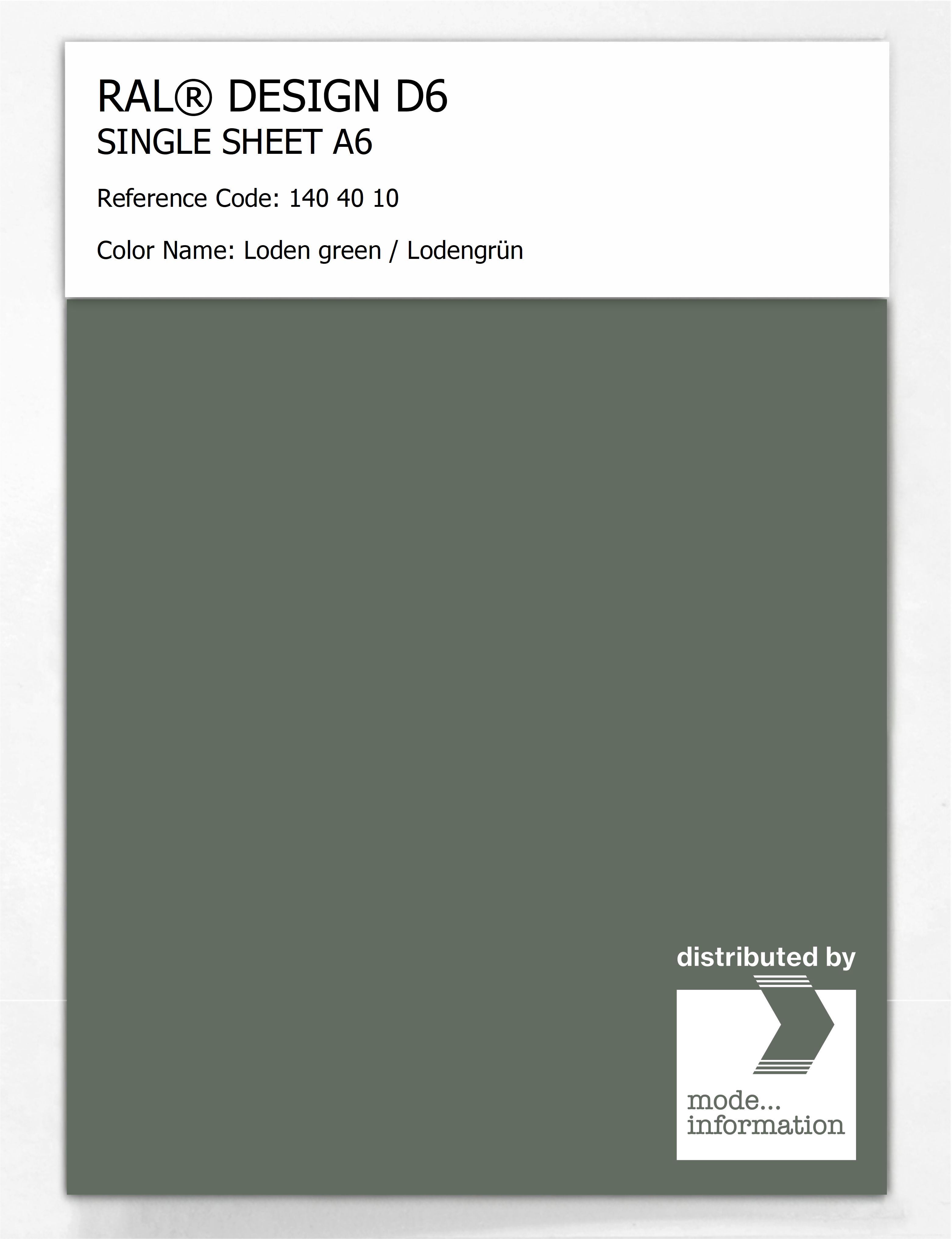 Artikelbild 1 des Artikels “RAL® DESIGN D6 SINGLE SHEET A6 140 40 10 Loden green / Lodengrün “