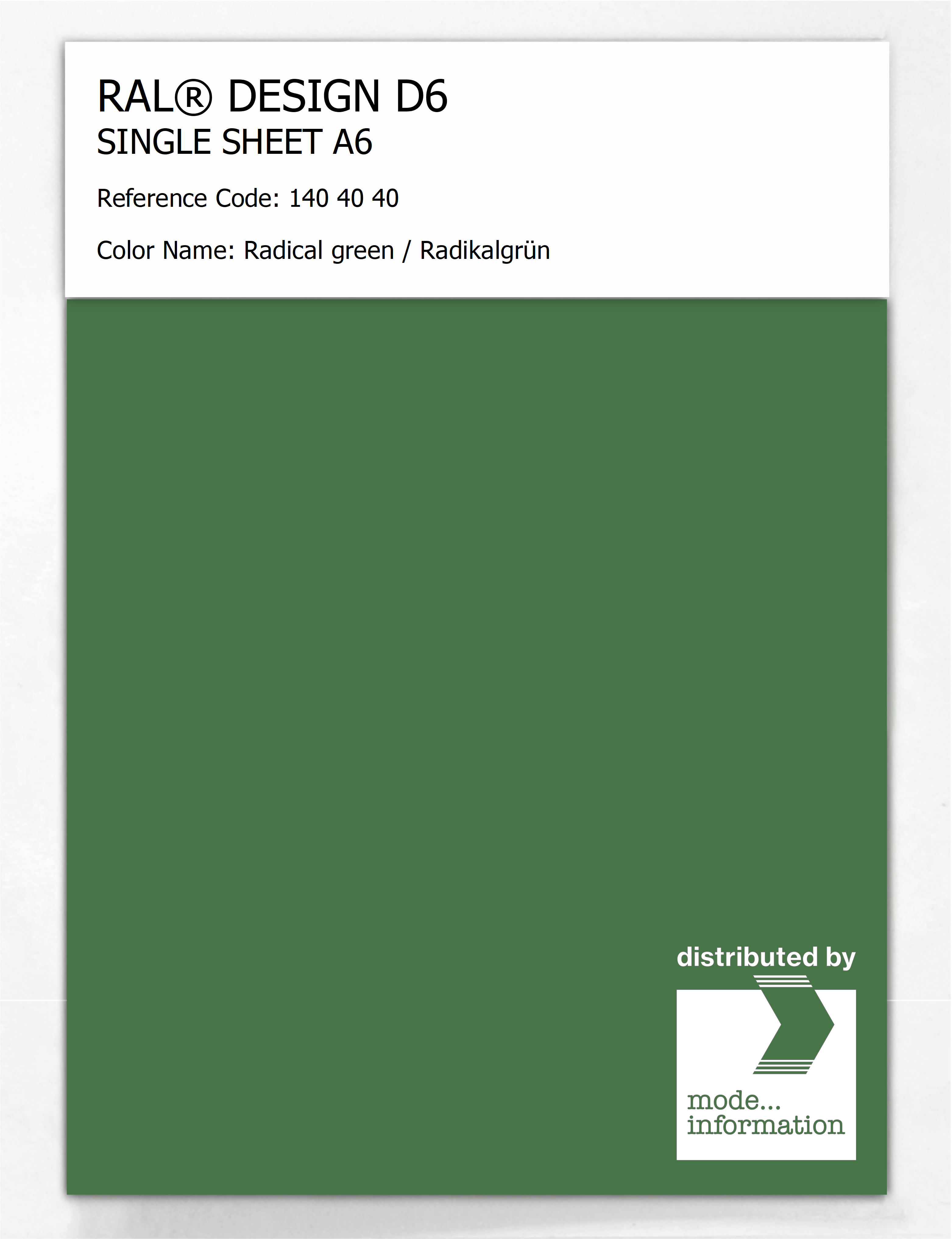 Product image 1 of the product “RAL® DESIGN D6 SINGLE SHEET A6 140 40 40 Radical green / Radikalgrün ”