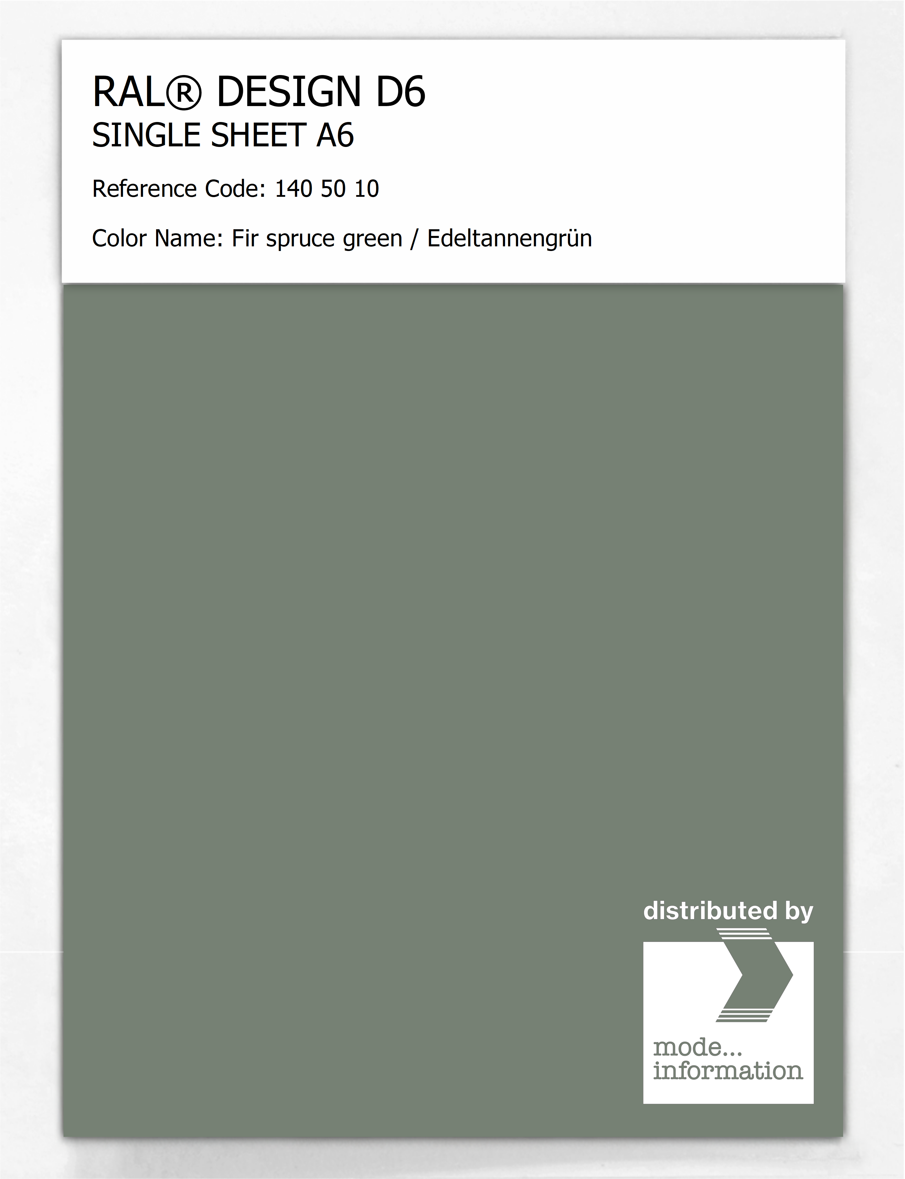 Product image 1 of the product “RAL® DESIGN D6 SINGLE SHEET A6 140 50 10 Fir spruce green / Edeltannengrün ”
