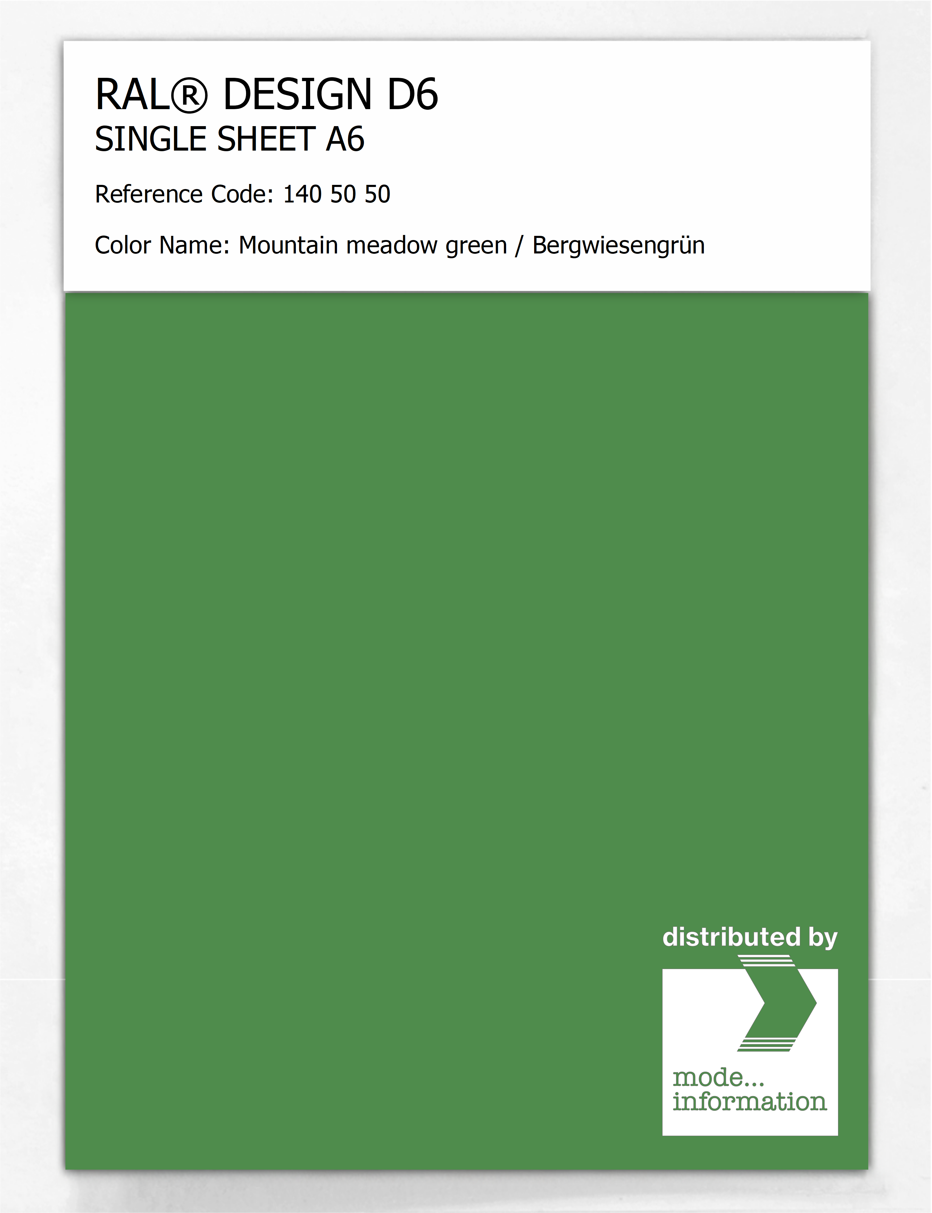 Product image 1 of the product “RAL® DESIGN D6 SINGLE SHEET A6 140 50 50 Mountain meadow green / Bergwiesengrün ”
