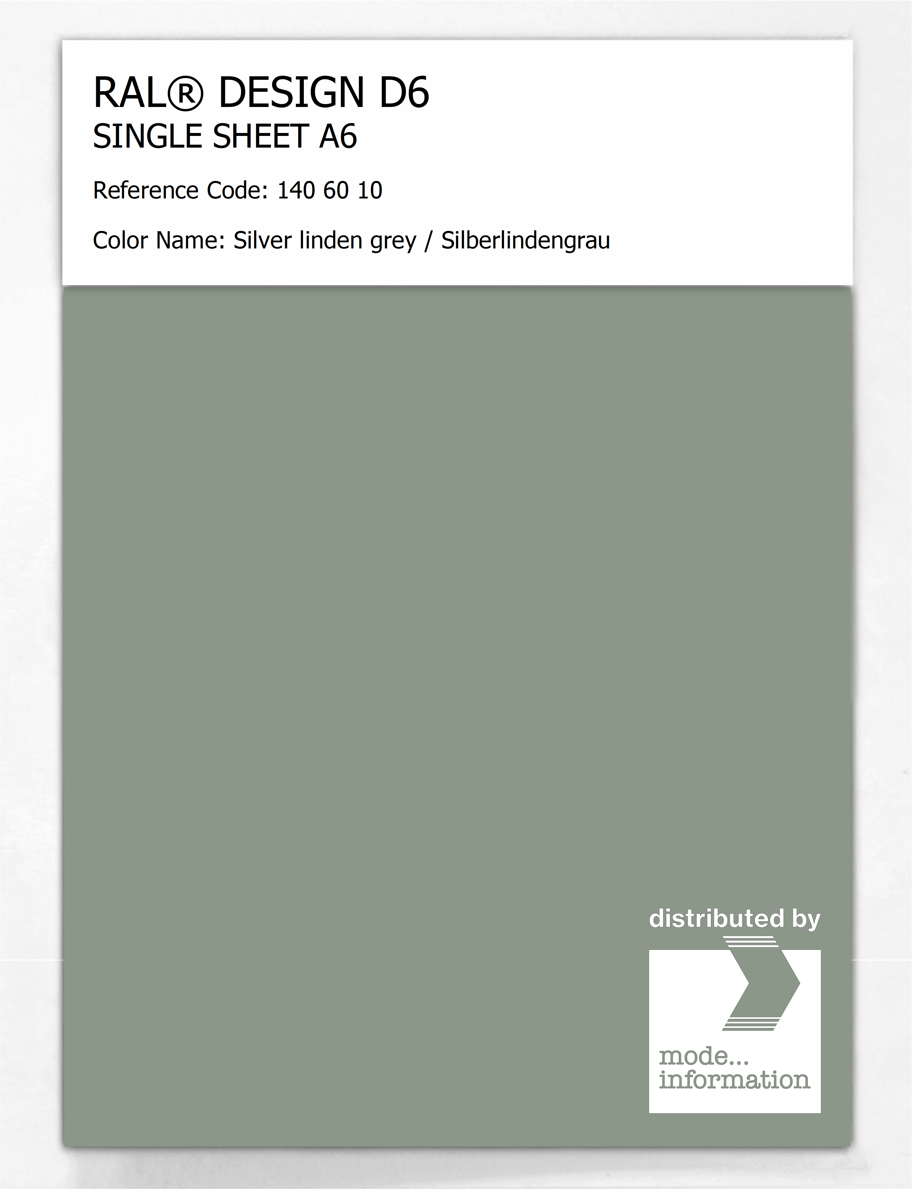 Artikelbild 1 des Artikels “RAL® DESIGN D6 SINGLE SHEET A6 140 60 10 Silver linden grey / Silberlindengrau “