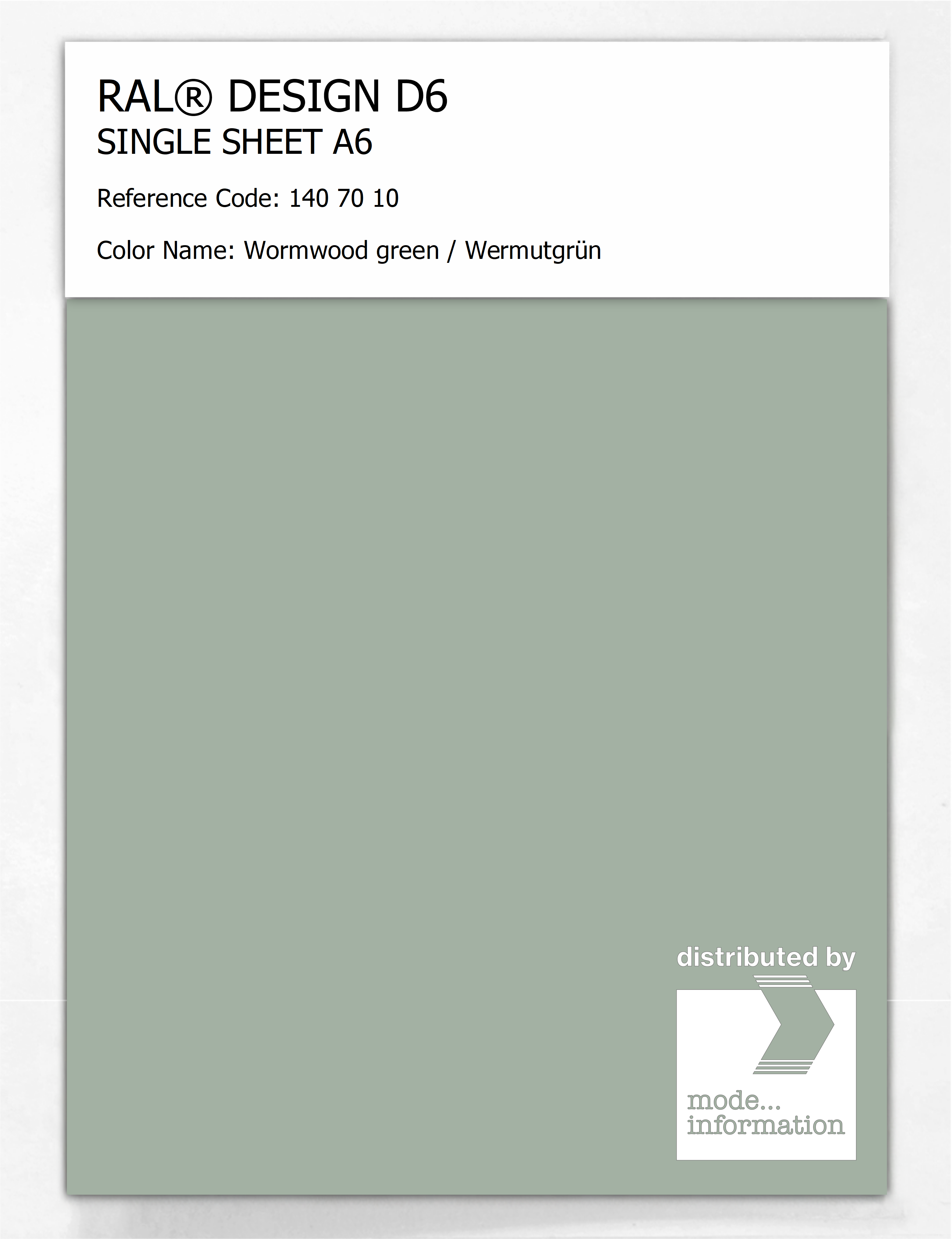 Artikelbild 1 des Artikels “RAL® DESIGN D6 SINGLE SHEET A6 140 70 10 Wormwood green / Wermutgrün “