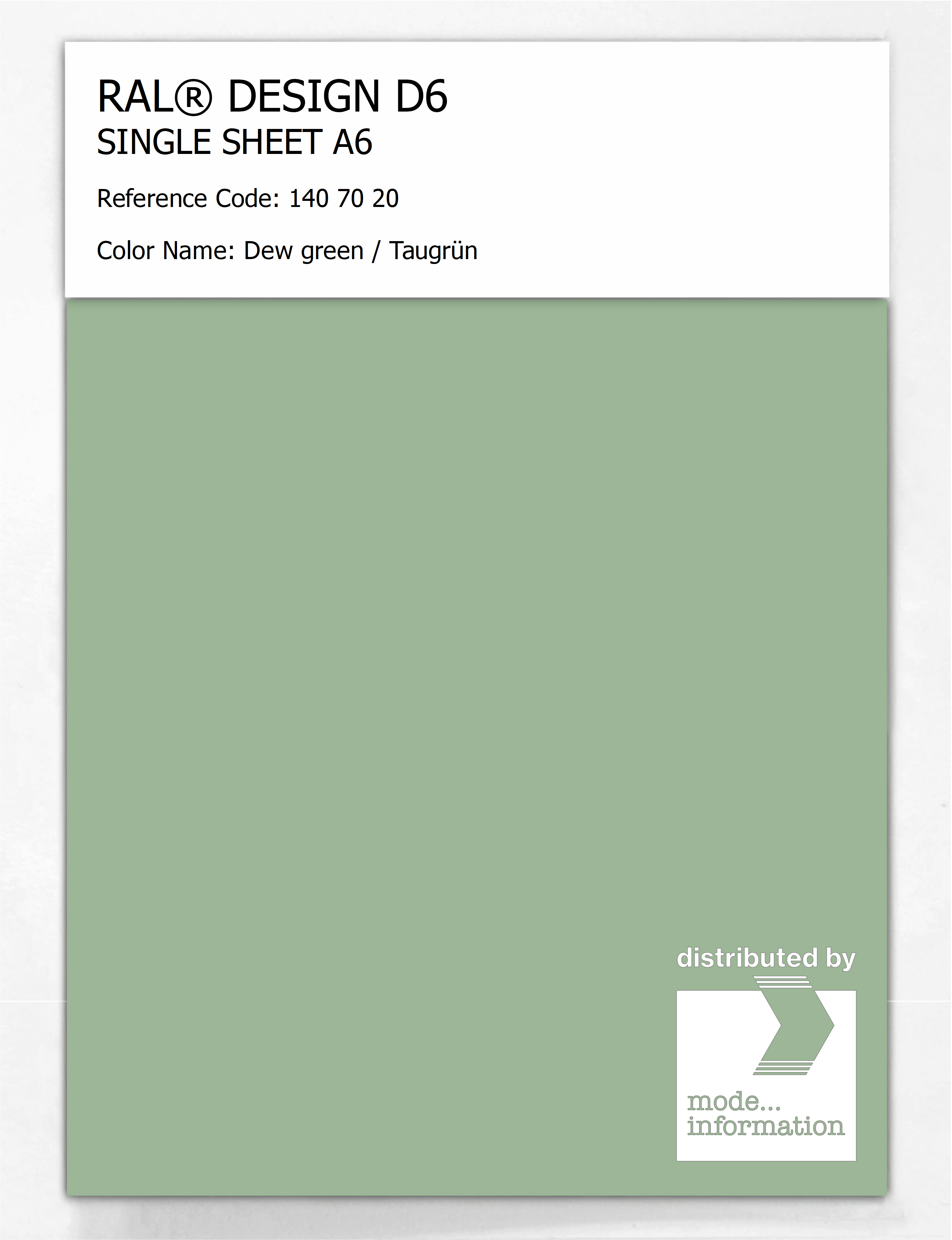 Product image 1 of the product “RAL® DESIGN D6 SINGLE SHEET A6 140 70 20 Dew green / Taugrün ”