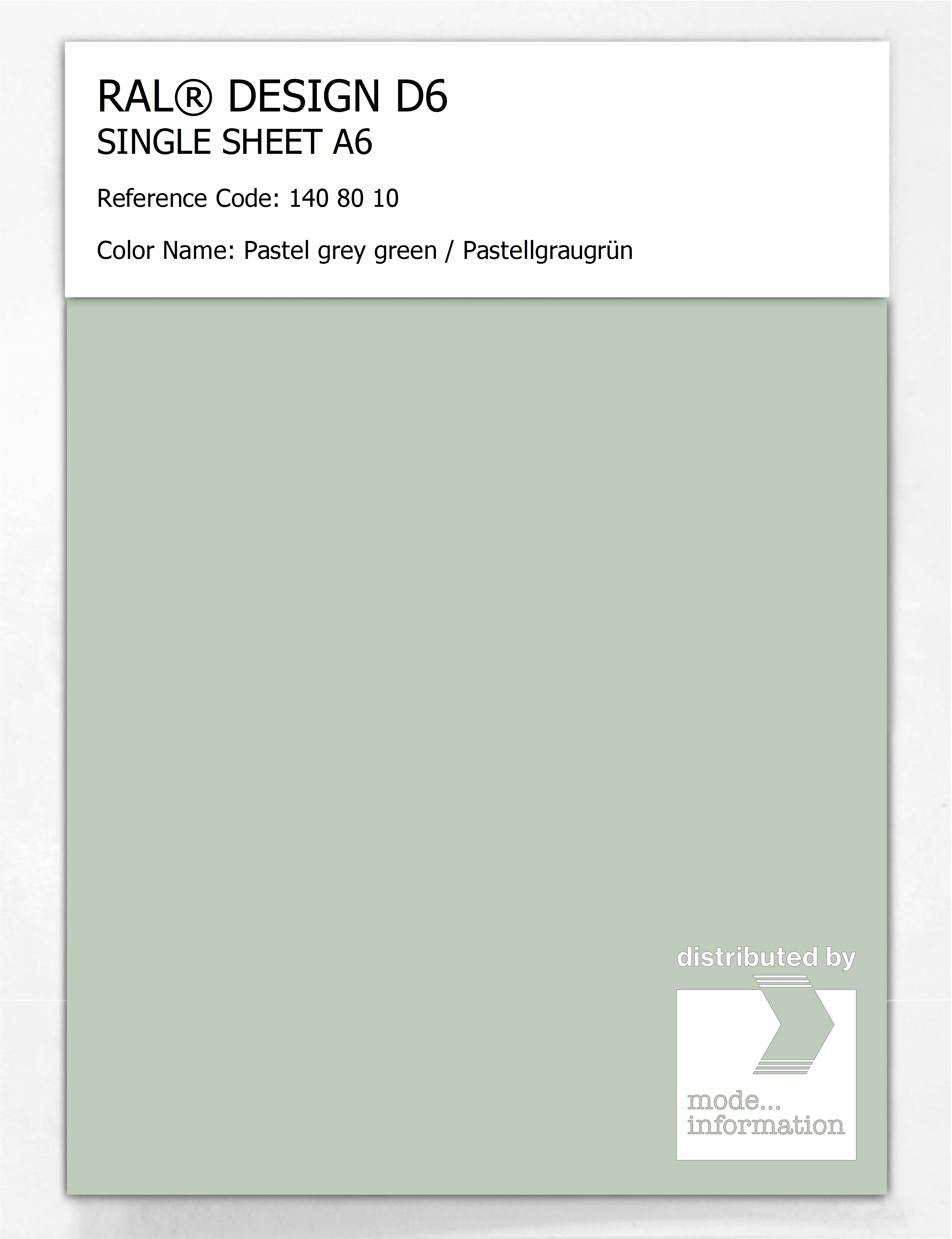 Product image 1 of the product “RAL® DESIGN D6 SINGLE SHEET A6 140 80 10 Pastel grey green / Pastellgraugrün ”