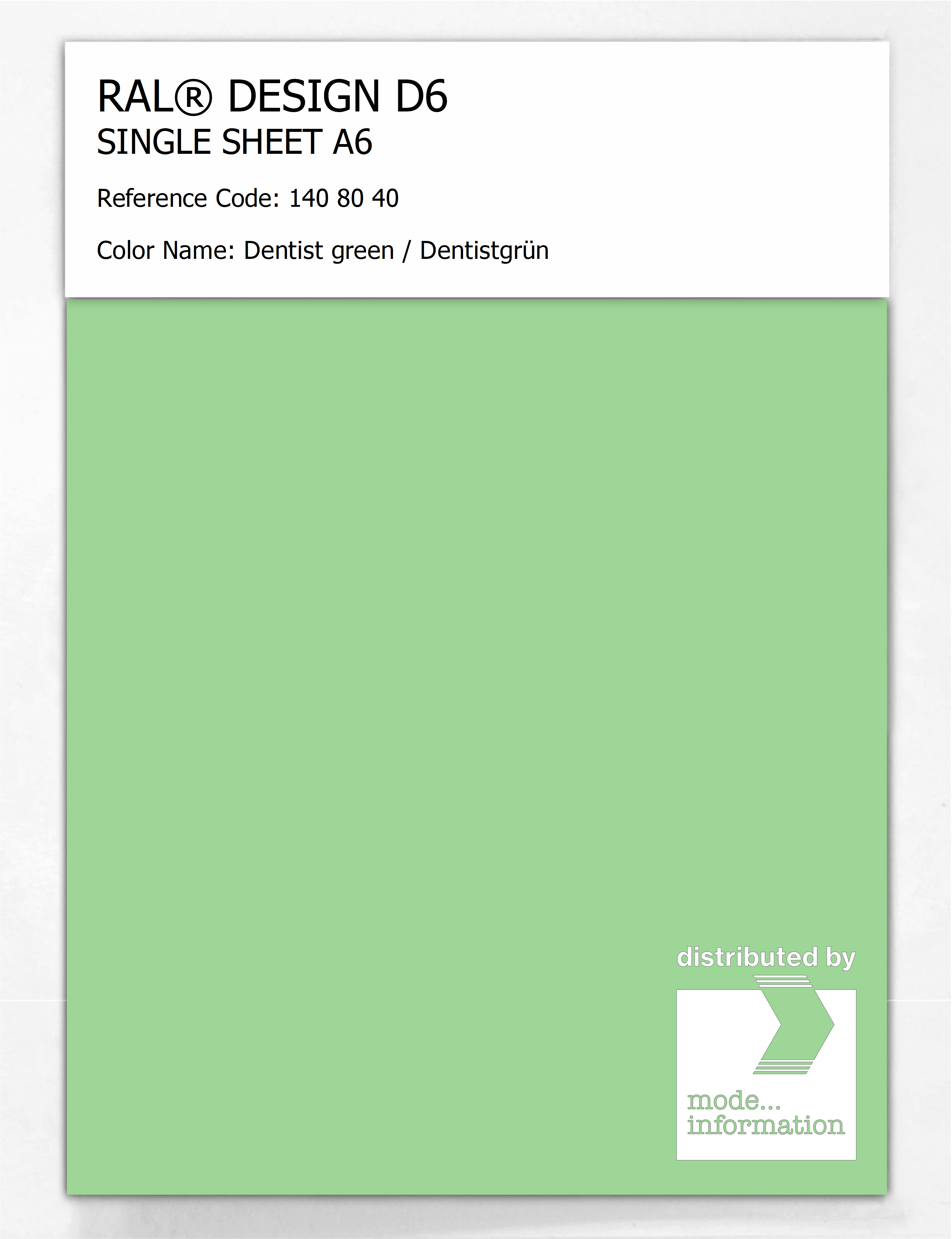 Artikelbild 1 des Artikels “RAL® DESIGN D6 SINGLE SHEET A6 140 80 40 Dentist green / Dentistgrün “
