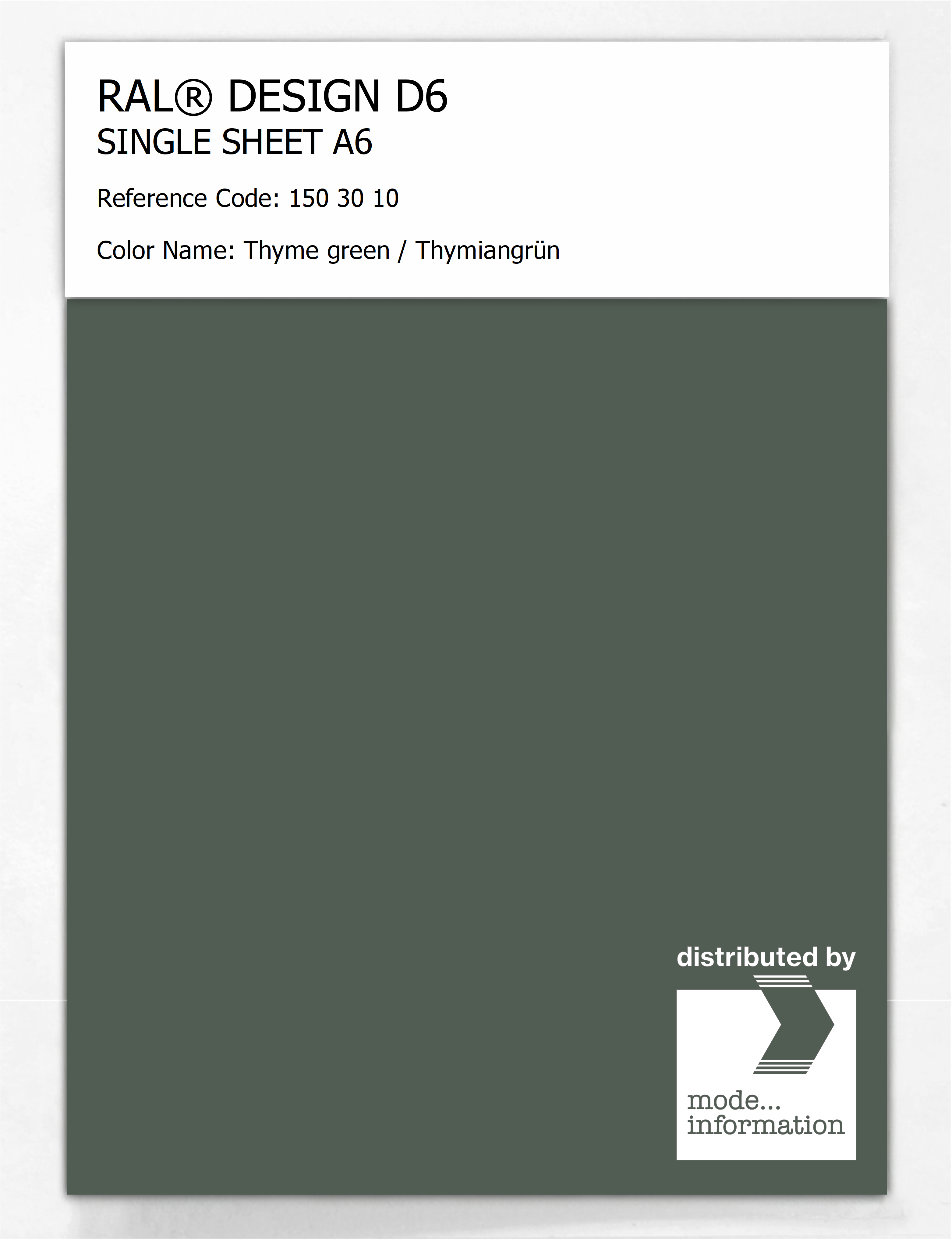 Product image 1 of the product “RAL® DESIGN D6 SINGLE SHEET A6 150 30 10 Thyme green / Thymiangrün ”