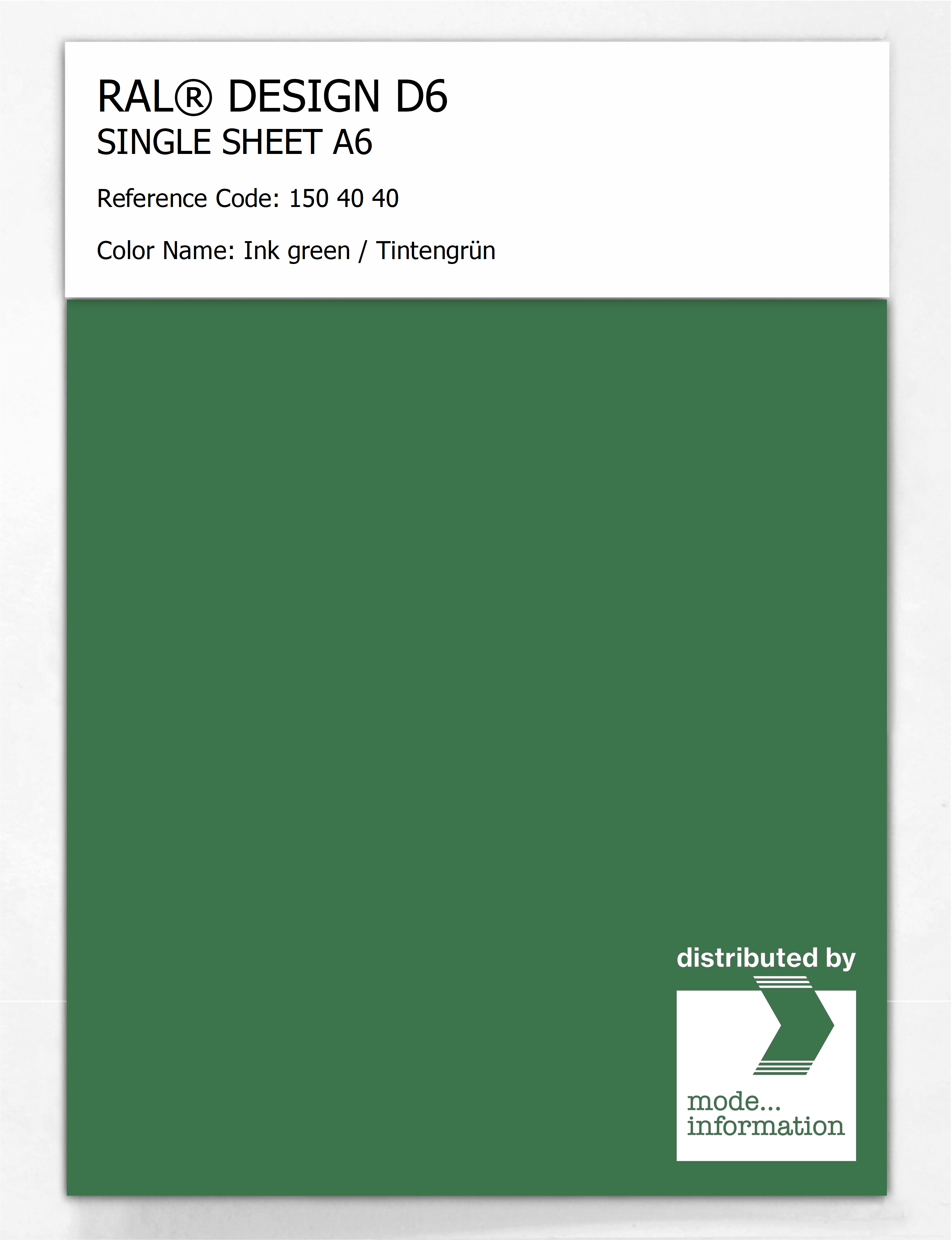 Product image 1 of the product “RAL® DESIGN D6 SINGLE SHEET A6 150 40 40 Ink green / Tintengrün ”