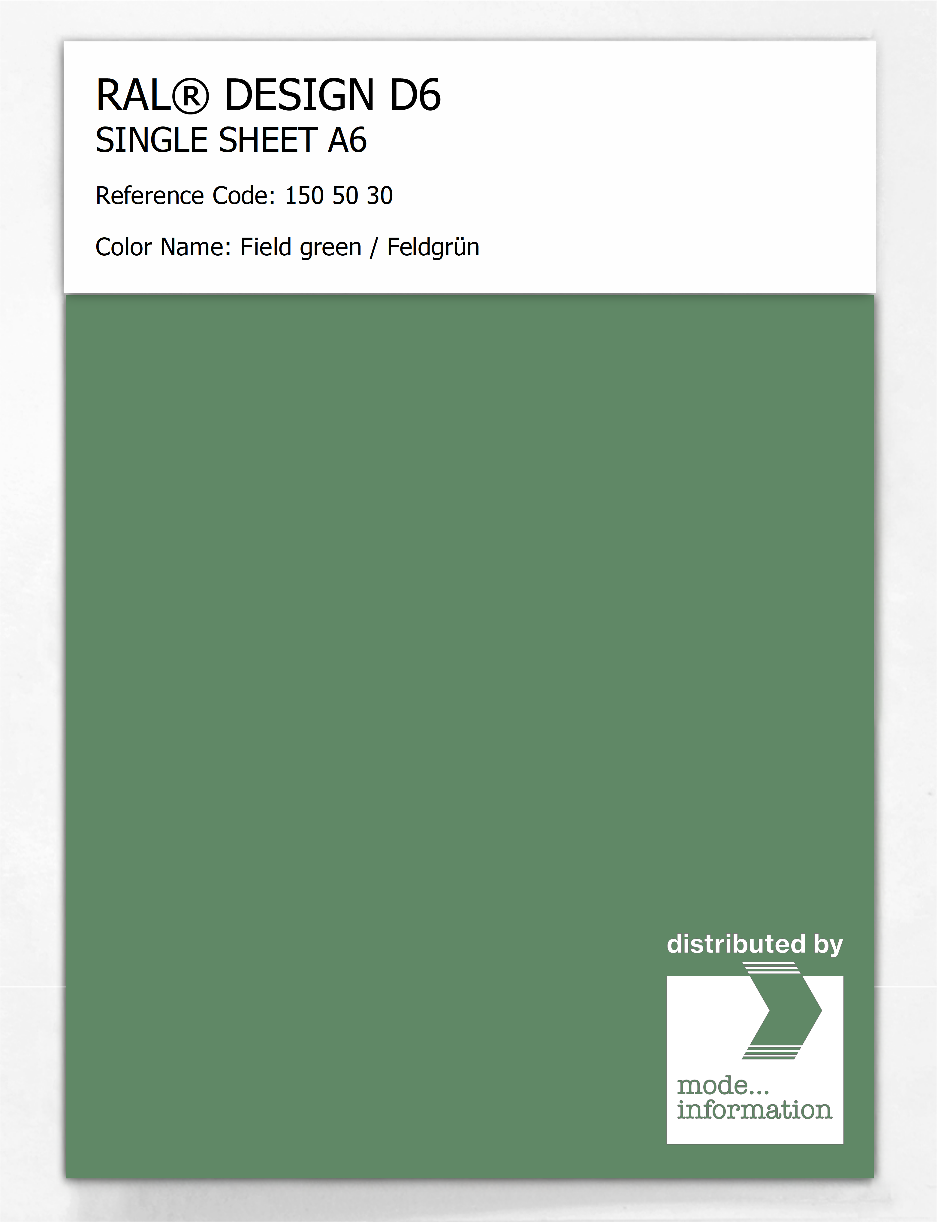 Artikelbild 1 des Artikels “RAL® DESIGN D6 SINGLE SHEET A6 150 50 30 Field green / Feldgrün “