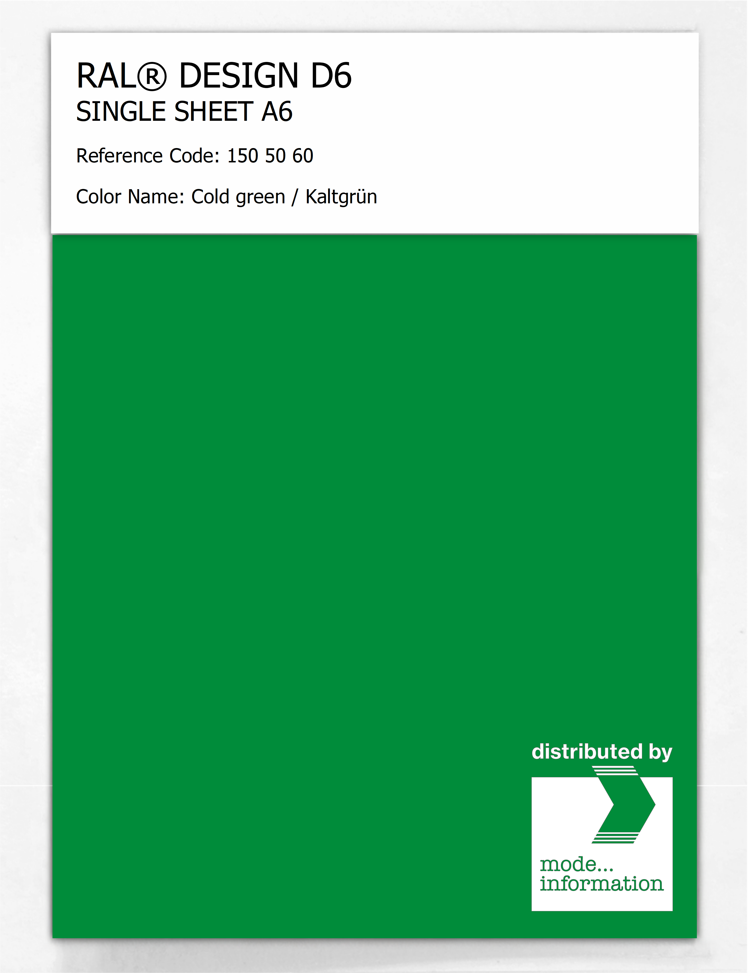 Product image 1 of the product “RAL® DESIGN D6 SINGLE SHEET A6 150 50 60 Cold green / Kaltgrün ”
