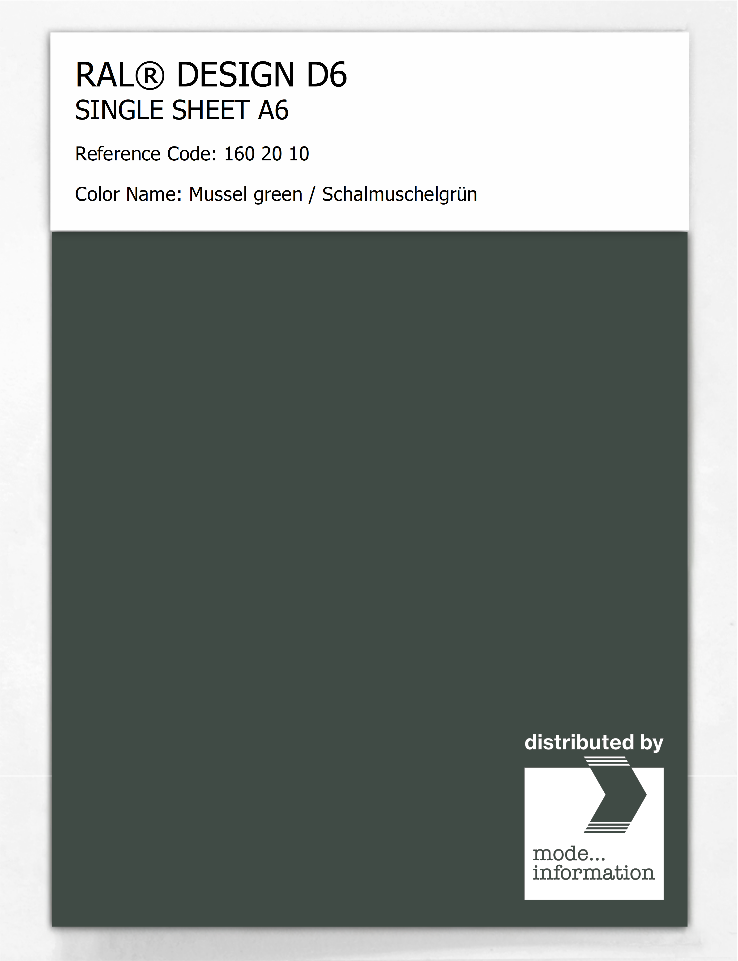 Product image 1 of the product “RAL® DESIGN D6 SINGLE SHEET A6 160 20 10 Mussel green / Schalmuschelgrün ”