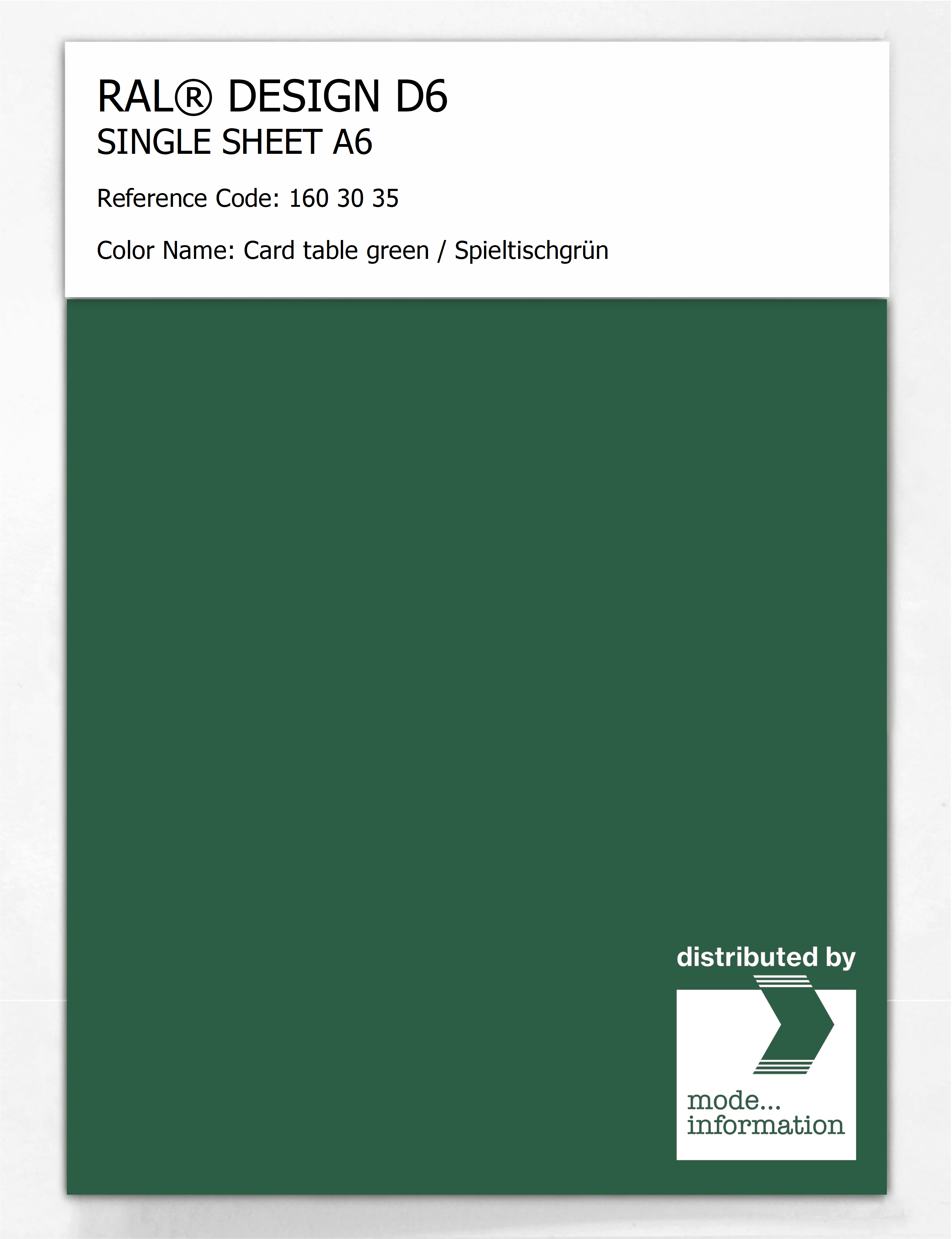 Artikelbild 1 des Artikels “RAL® DESIGN D6 SINGLE SHEET A6 160 30 35 Card table green / Spieltischgrün “