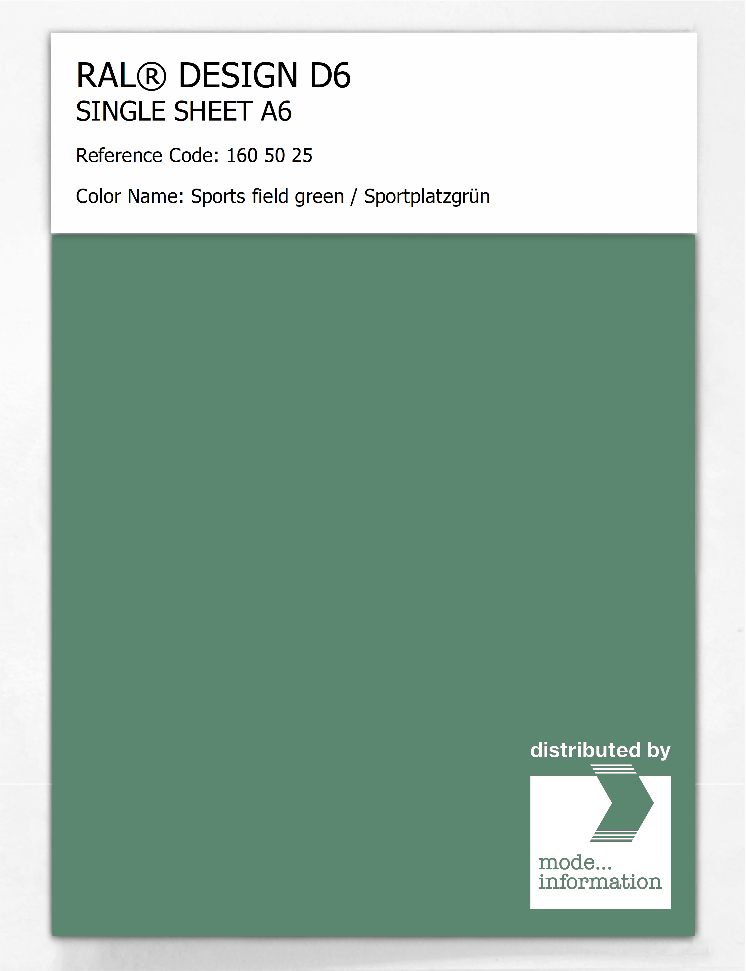 Product image 1 of the product “RAL® DESIGN D6 SINGLE SHEET A6 160 50 25 Sports field green / Sportplatzgrün ”