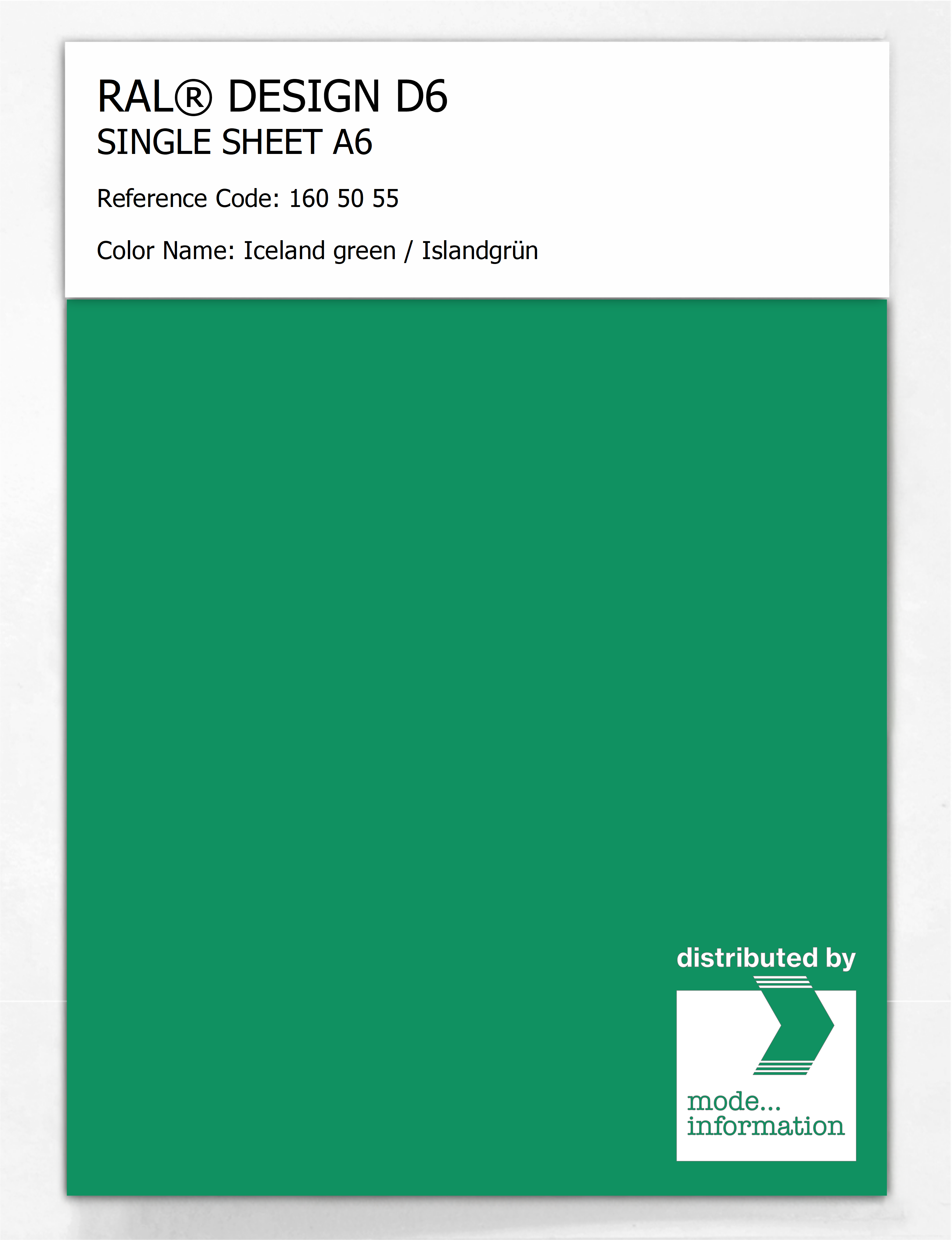 Product image 1 of the product “RAL® DESIGN D6 SINGLE SHEET A6 160 50 55 Iceland green / Islandgrün ”