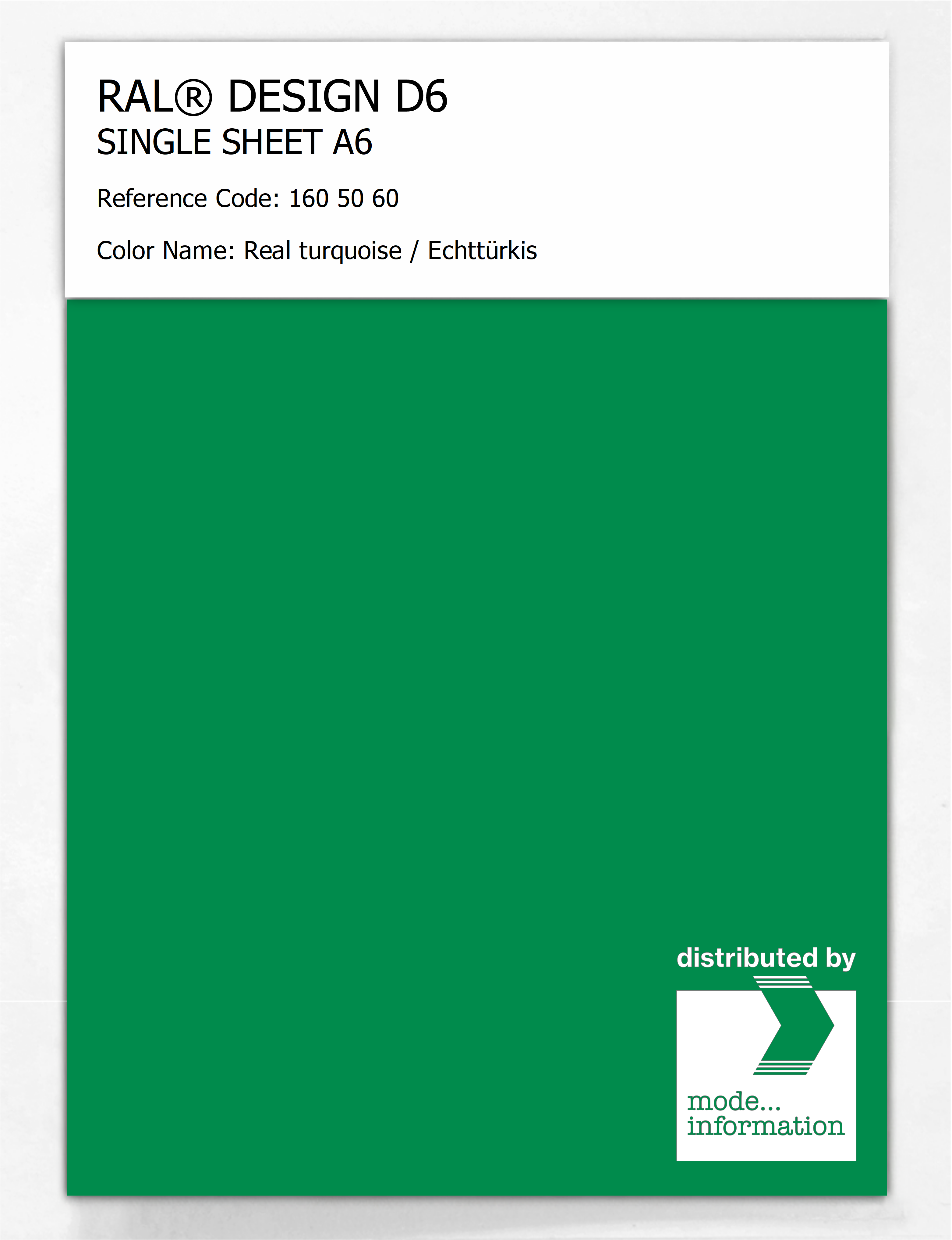 Product image 1 of the product “RAL® DESIGN D6 SINGLE SHEET A6 160 50 60 Real turquoise / Echttürkis ”