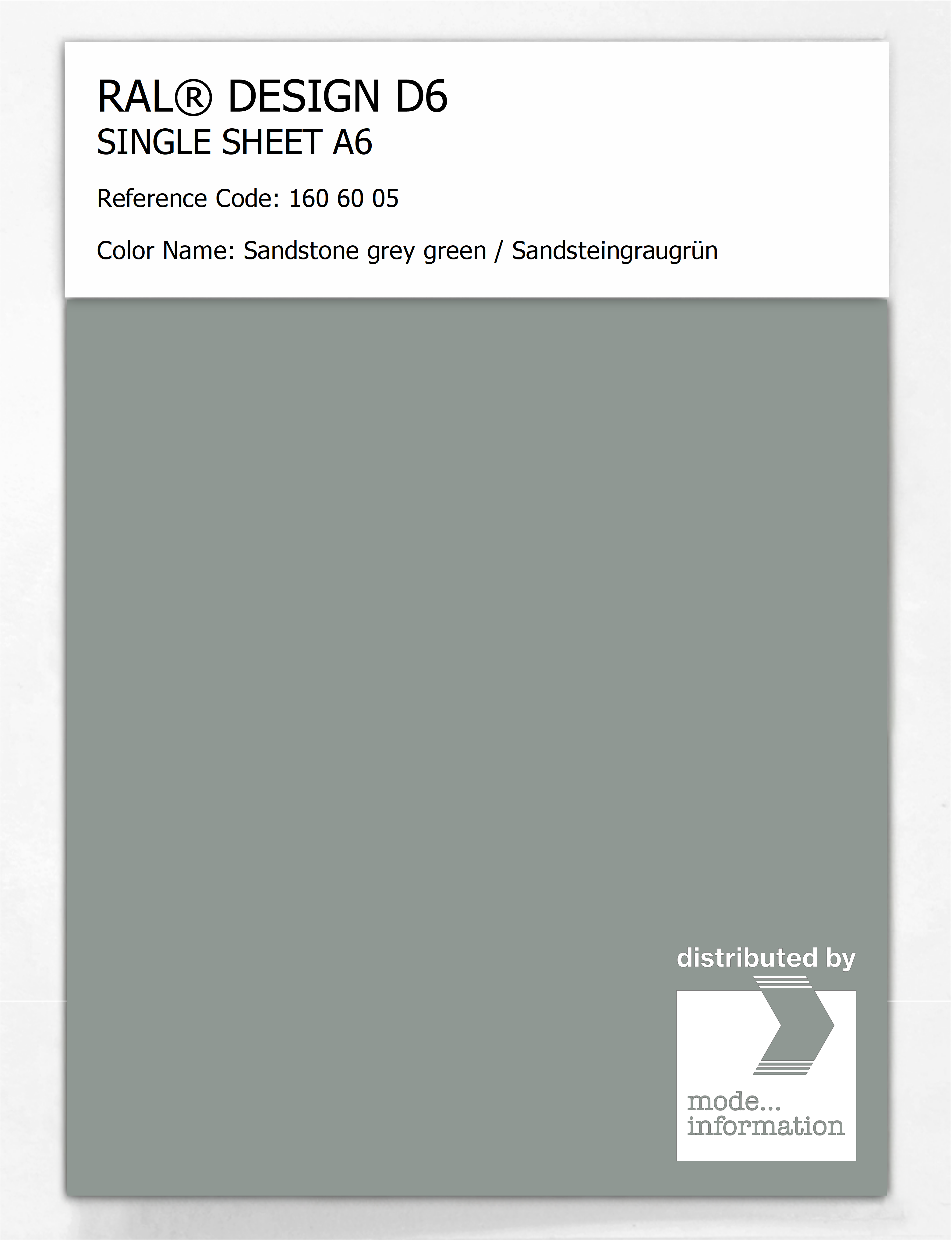 Product image 1 of the product “RAL® DESIGN D6 SINGLE SHEET A6 160 60 05 Sandstone grey green / Sandsteingraugrün ”