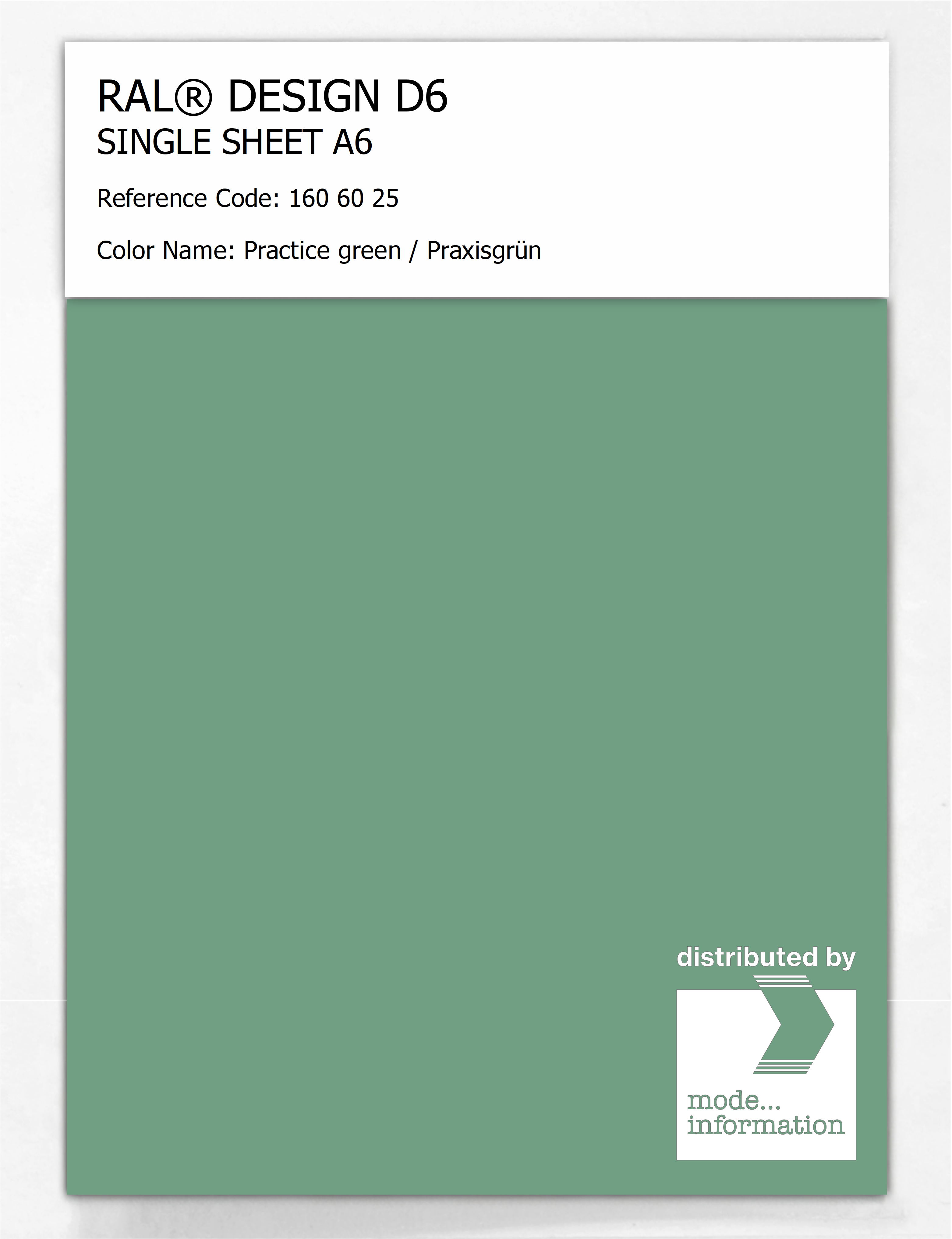 Product image 1 of the product “RAL® DESIGN D6 SINGLE SHEET A6 160 60 25 Practice green / Praxisgrün ”