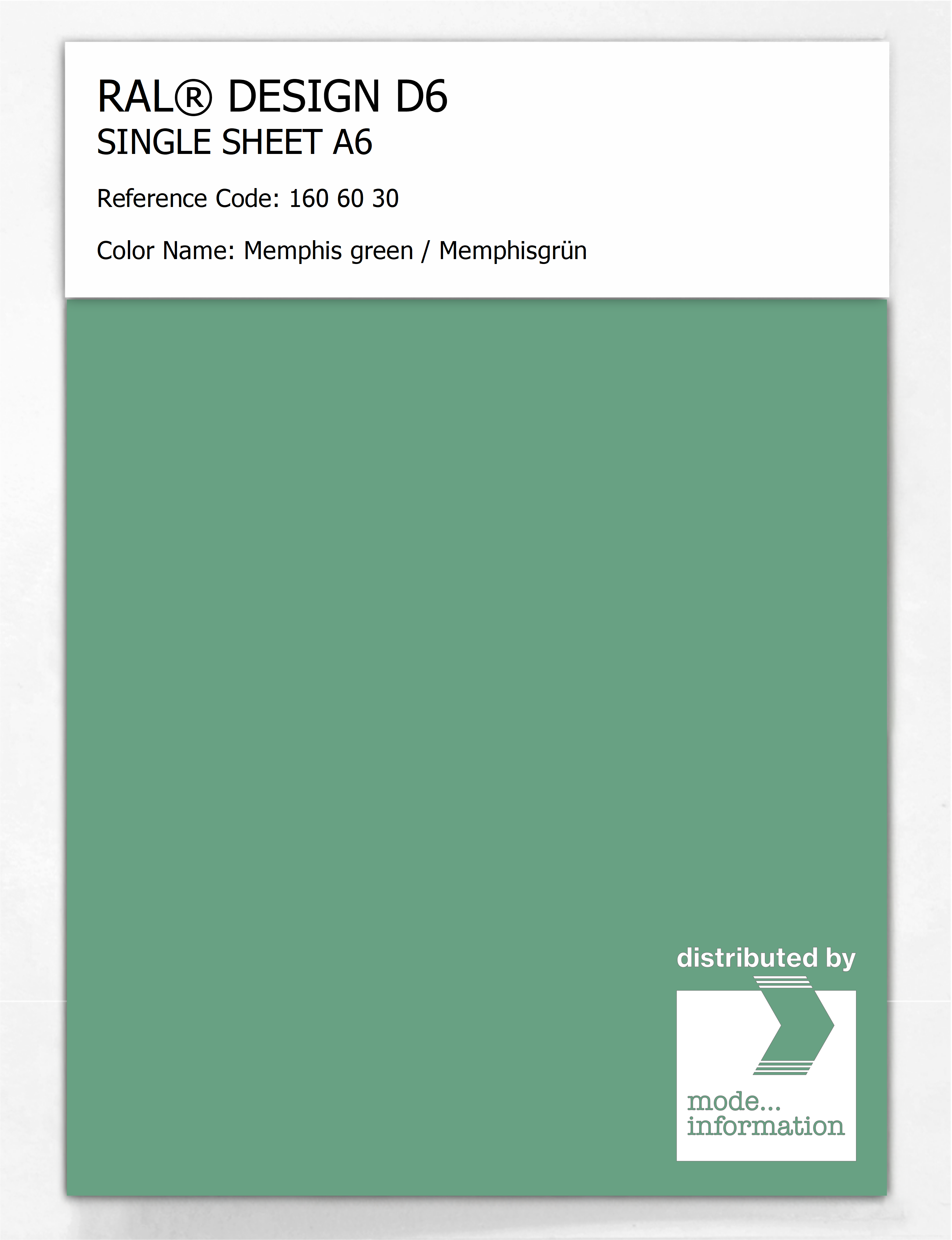 Product image 1 of the product “RAL® DESIGN D6 SINGLE SHEET A6 160 60 30 Memphis green / Memphisgrün ”