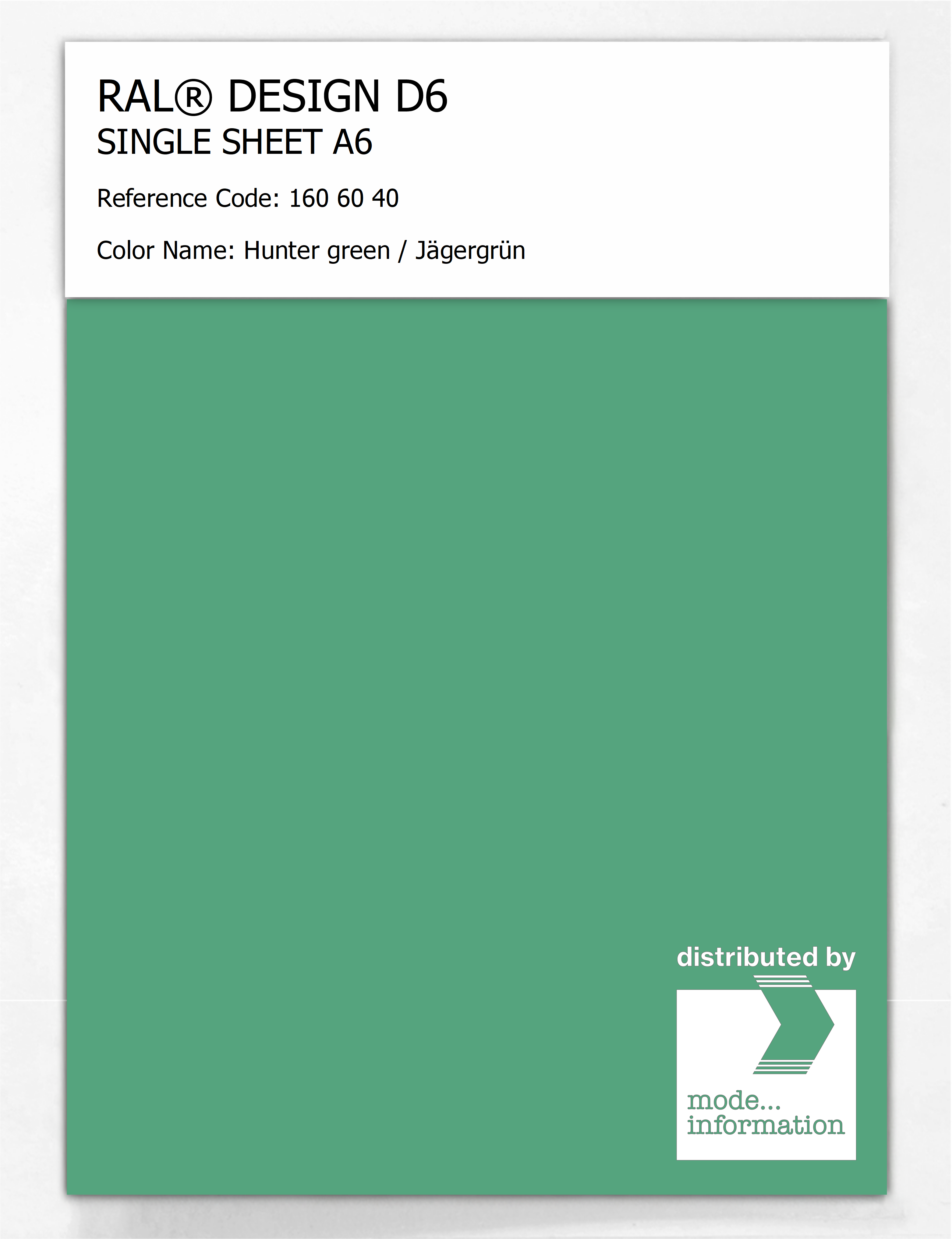 Product image 1 of the product “RAL® DESIGN D6 SINGLE SHEET A6 160 60 40 Hunter green / Jägergrün ”