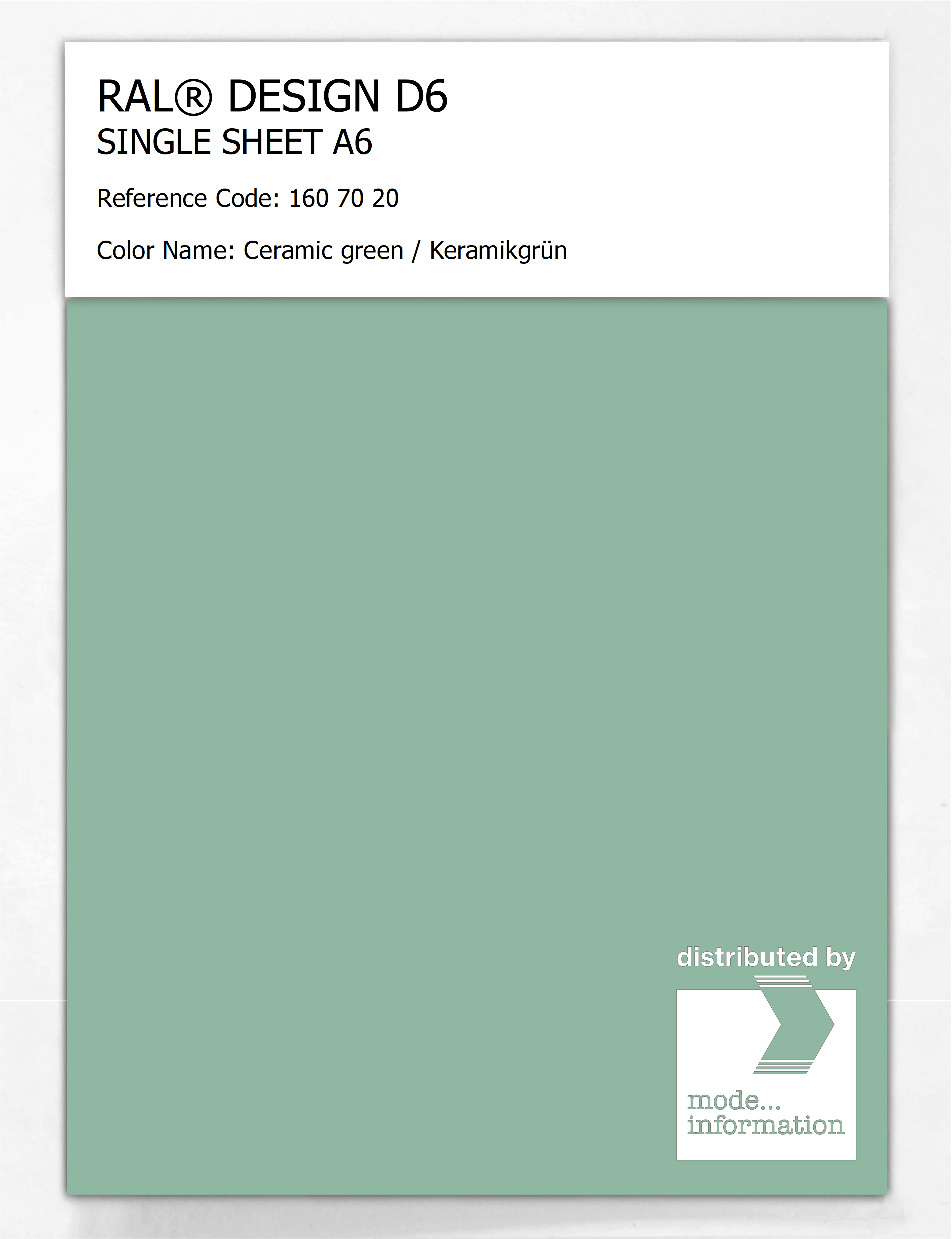 Product image 1 of the product “RAL® DESIGN D6 SINGLE SHEET A6 160 70 20 Ceramic green / Keramikgrün ”