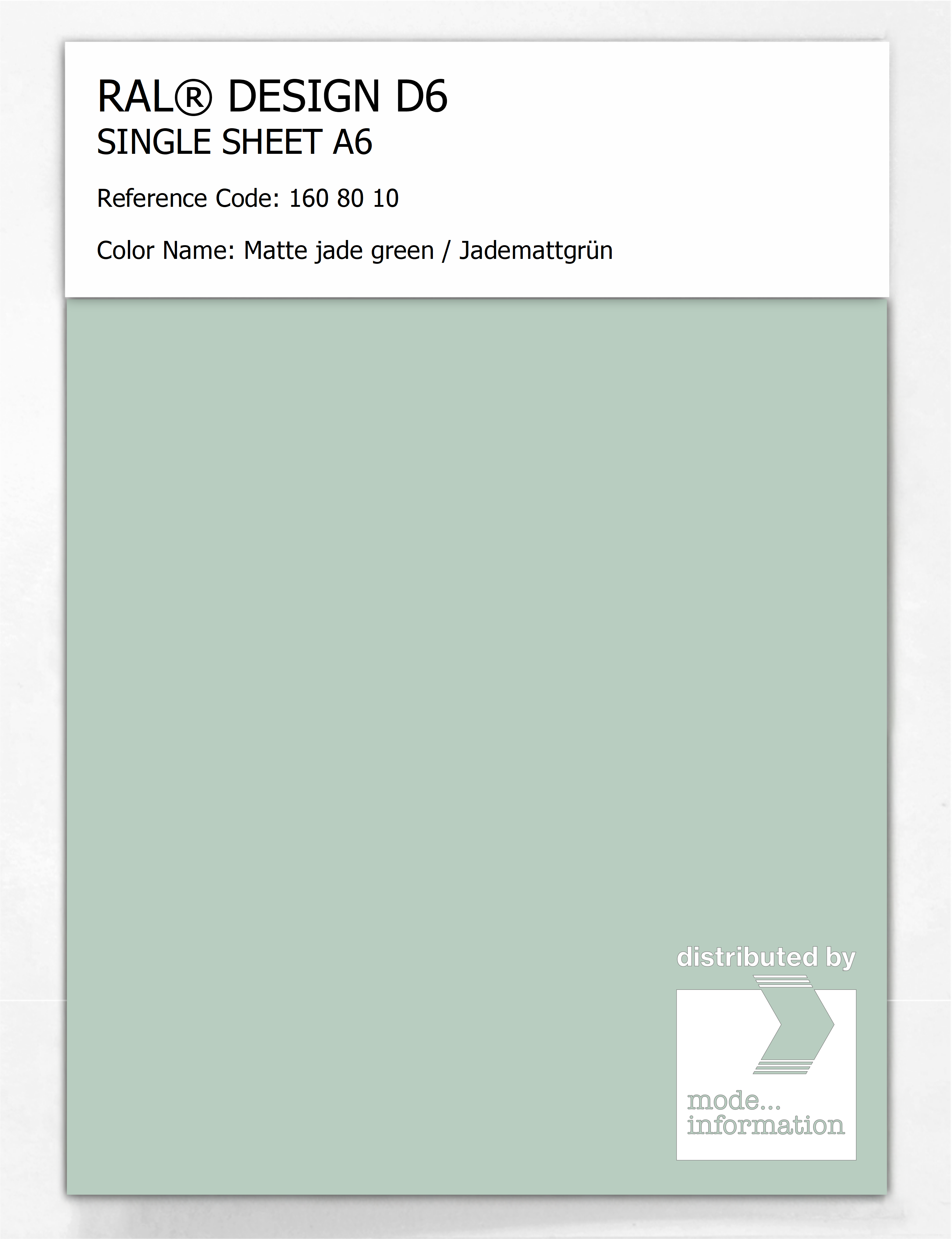Product image 1 of the product “RAL® DESIGN D6 SINGLE SHEET A6 160 80 10 Matte jade green / Jademattgrün ”