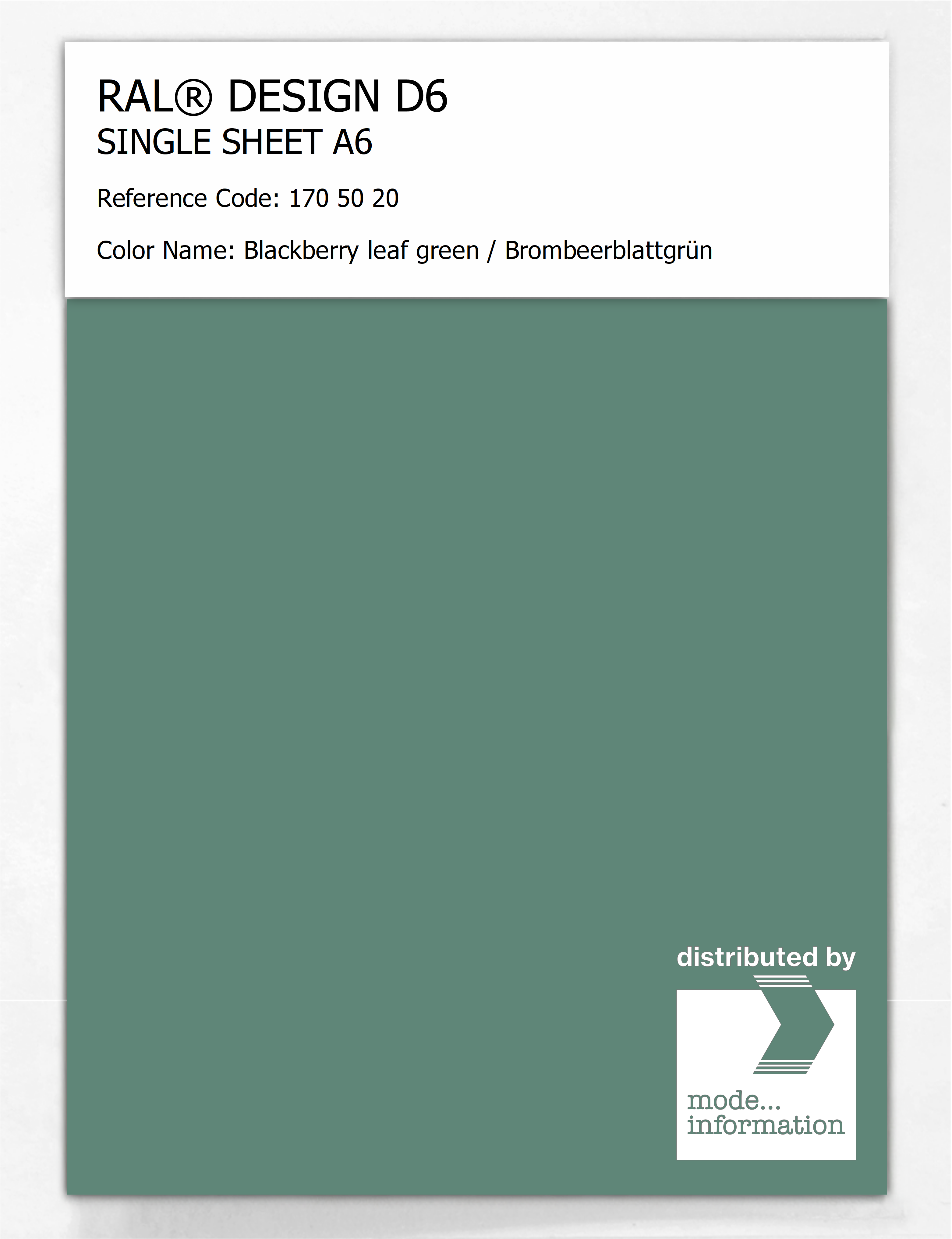 Artikelbild 1 des Artikels “RAL® DESIGN D6 SINGLE SHEET A6 170 50 20 Blackberry leaf green / Brombeerblattgrün “