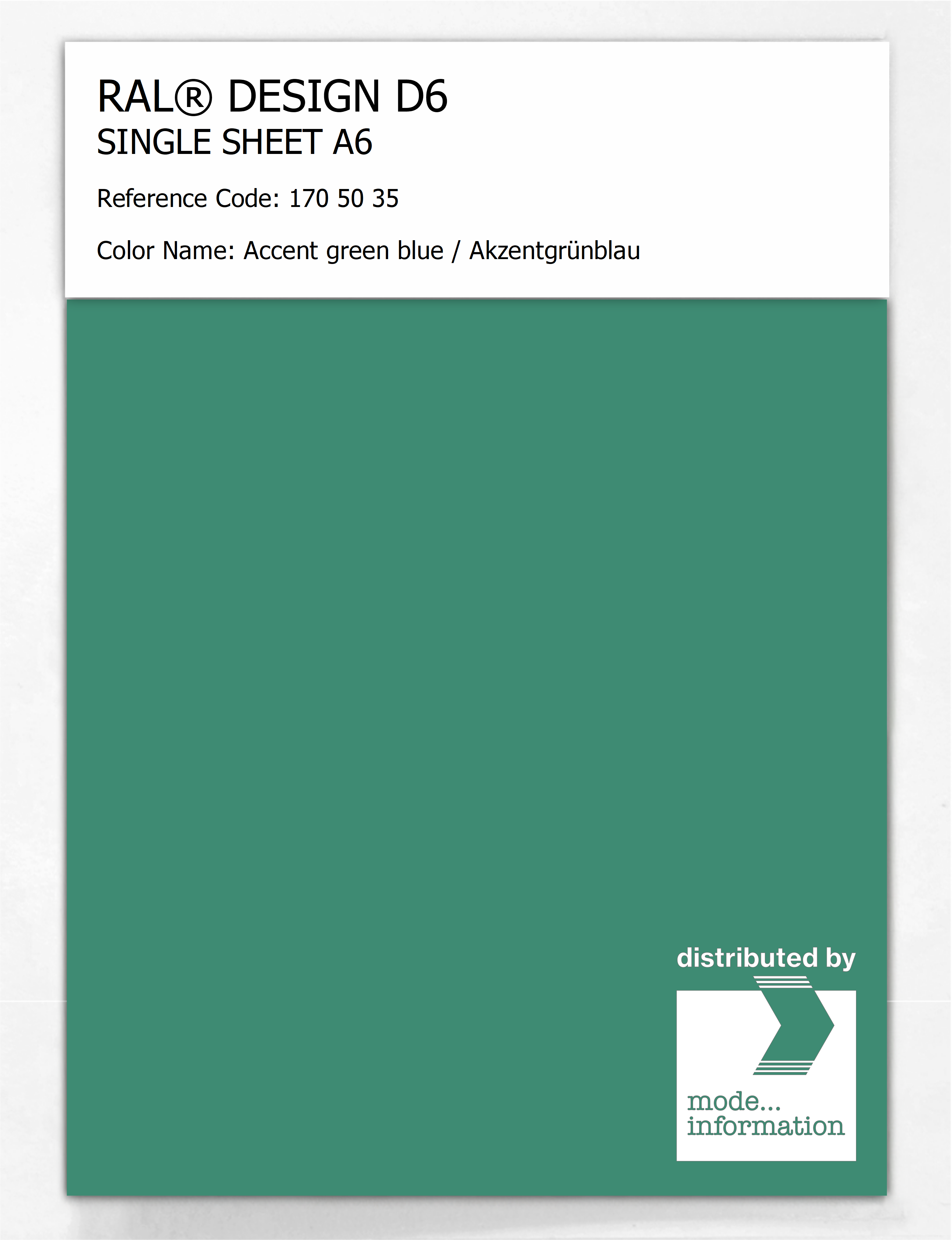 Product image 1 of the product “RAL® DESIGN D6 SINGLE SHEET A6 170 50 35 Accent green blue / Akzentgrünblau ”