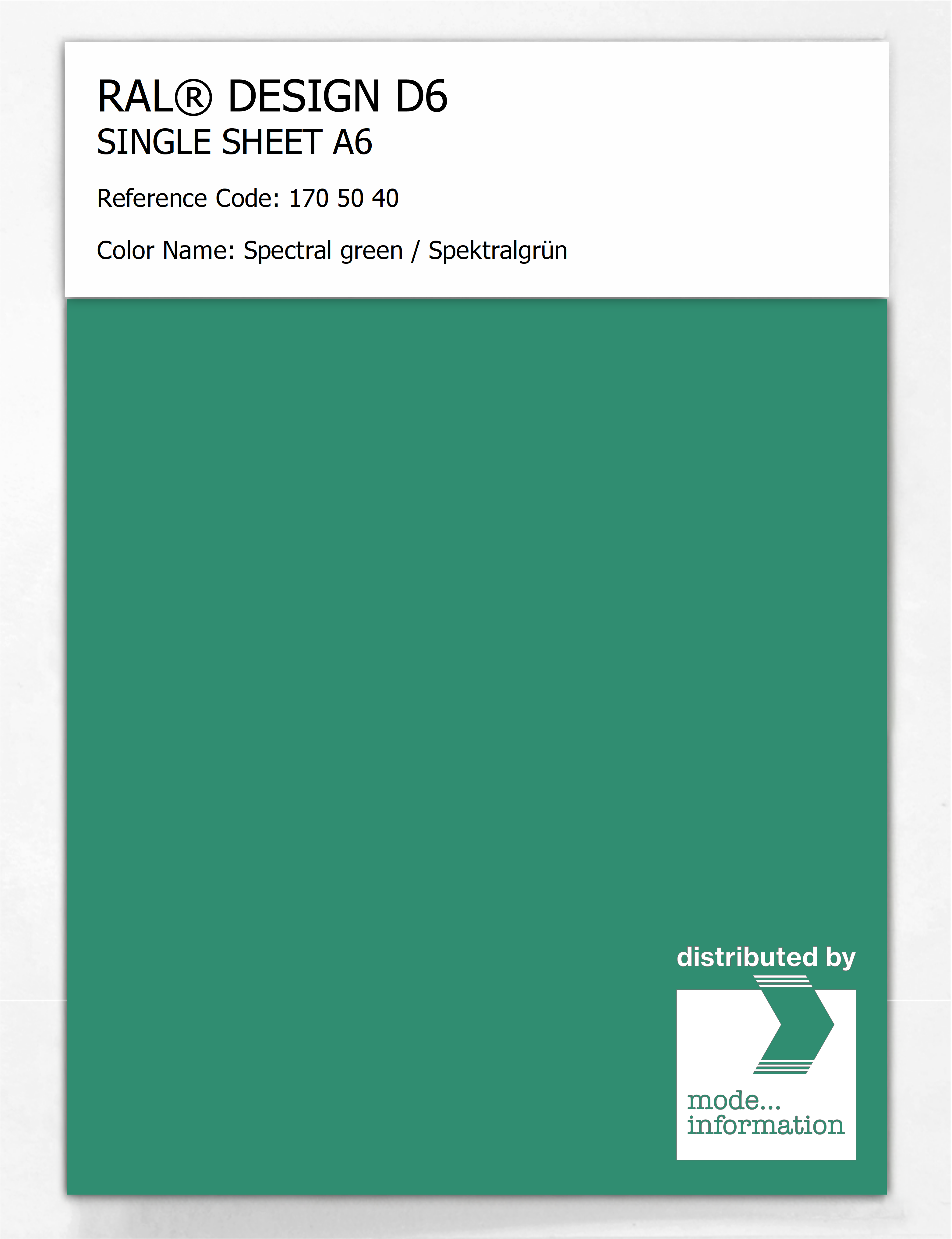 Product image 1 of the product “RAL® DESIGN D6 SINGLE SHEET A6 170 50 40 Spectral green / Spektralgrün ”