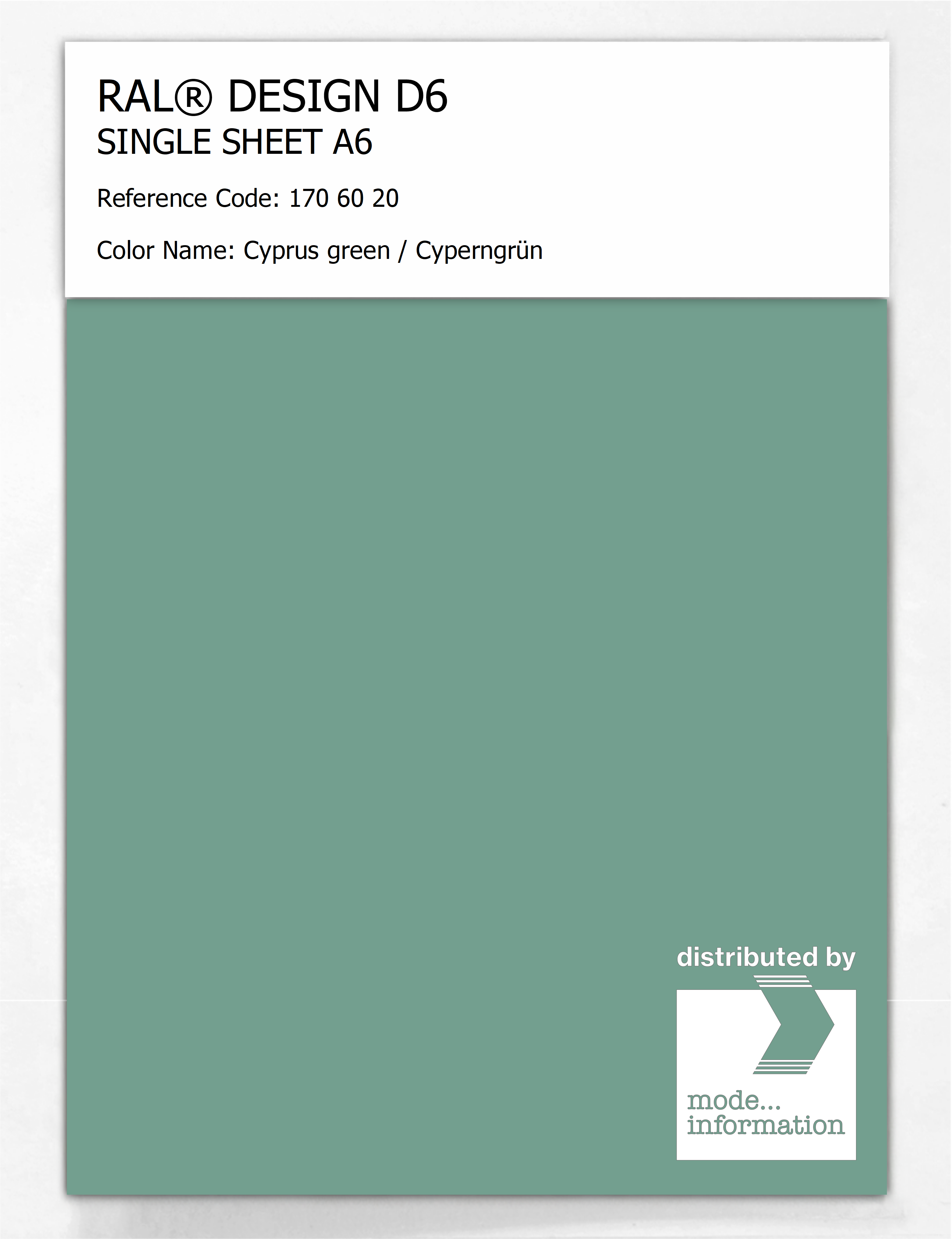 Product image 1 of the product “RAL® DESIGN D6 SINGLE SHEET A6 170 60 20 Cyprus green / Cyperngrün ”