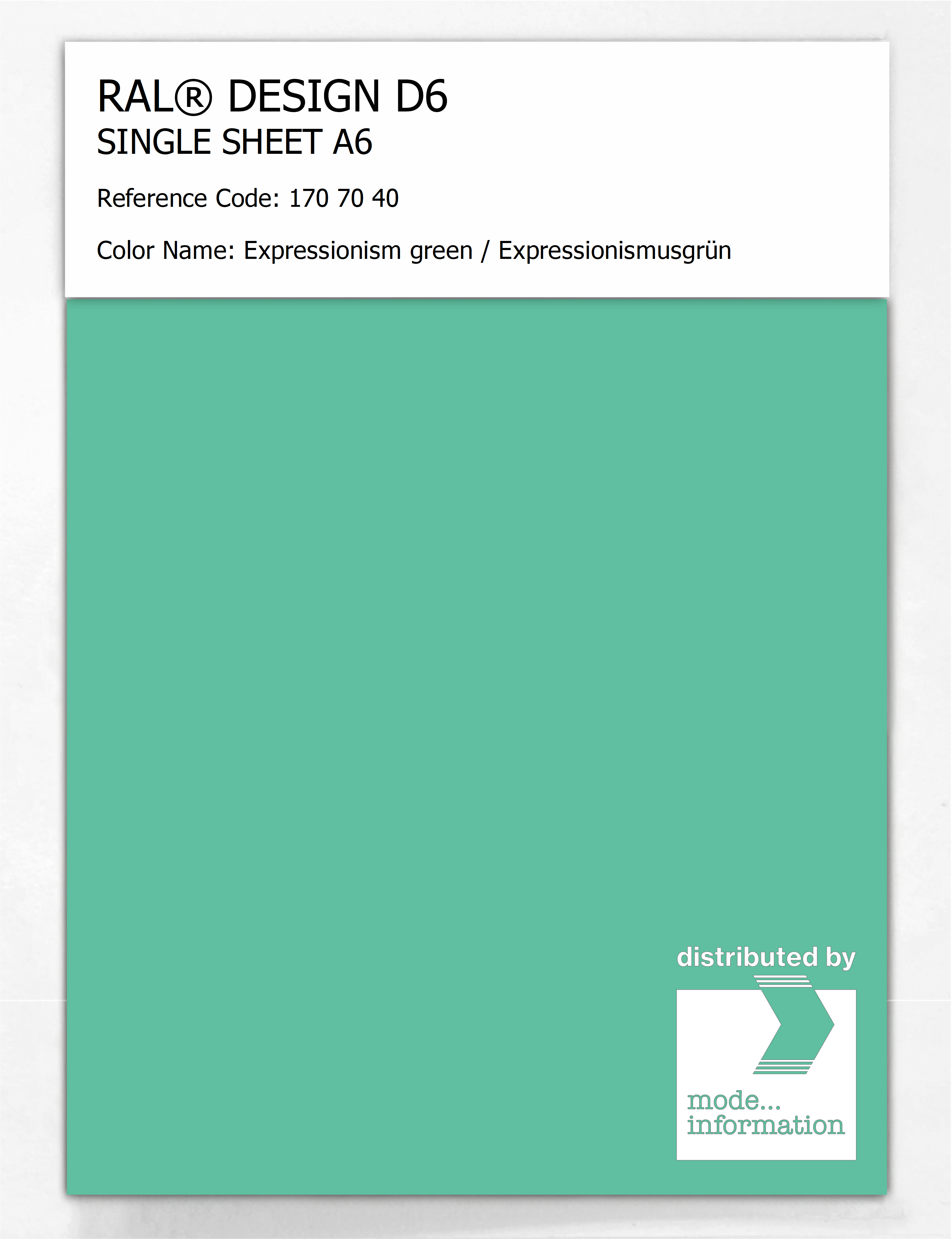 Product image 1 of the product “RAL® DESIGN D6 SINGLE SHEET A6 170 70 40 Expressionism green / Expressionismusgrün ”
