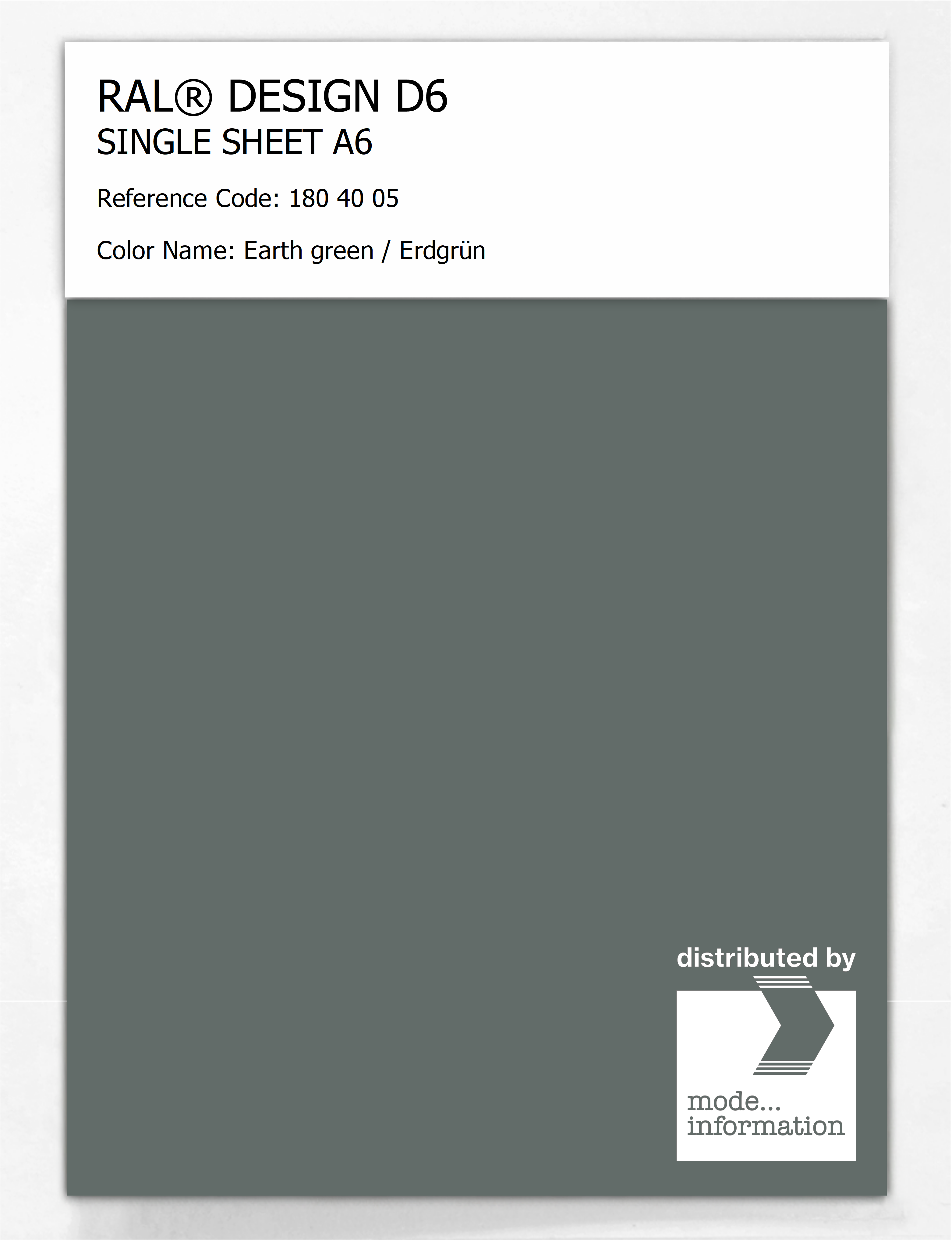 Product image 1 of the product “RAL® DESIGN D6 SINGLE SHEET A6 180 40 05 Earth green / Erdgrün ”