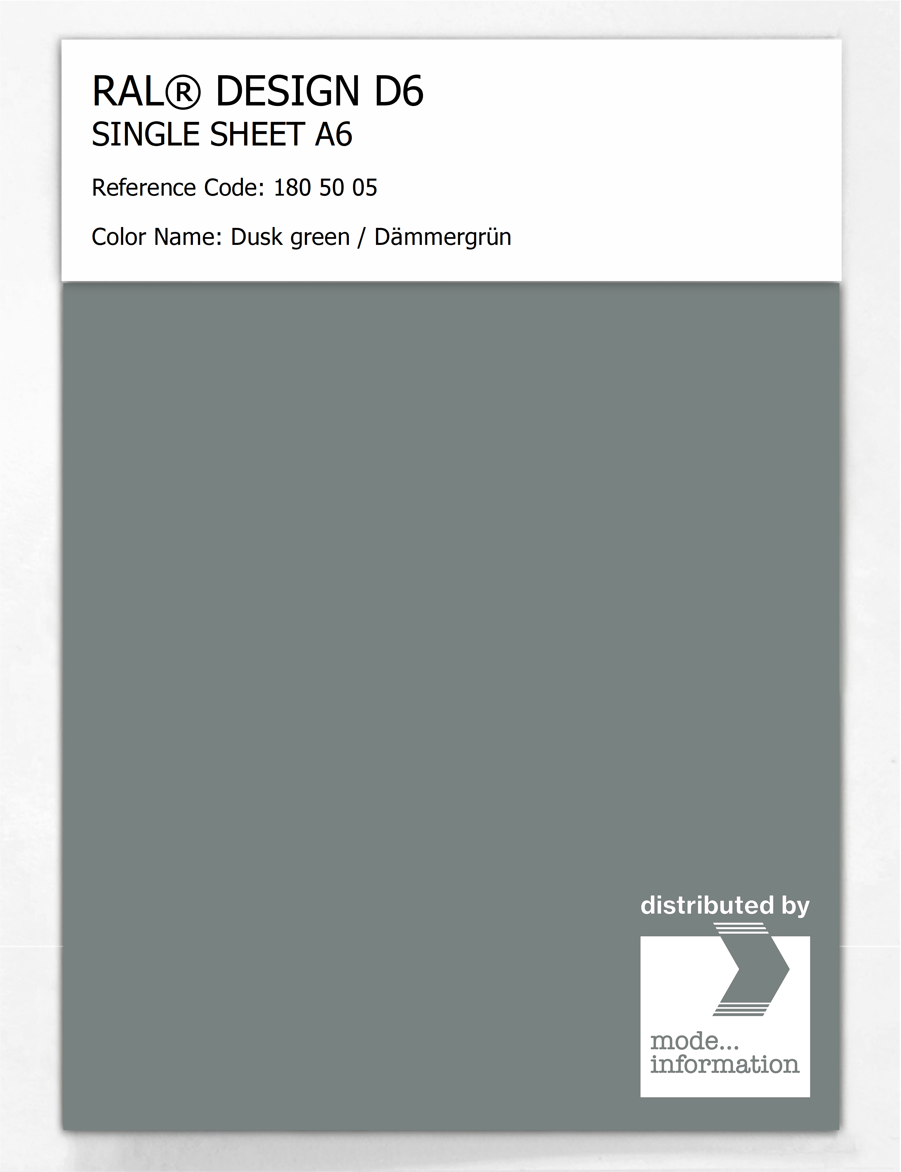 Product image 1 of the product “RAL® DESIGN D6 SINGLE SHEET A6 180 50 05 Dusk green / Dämmergrün ”