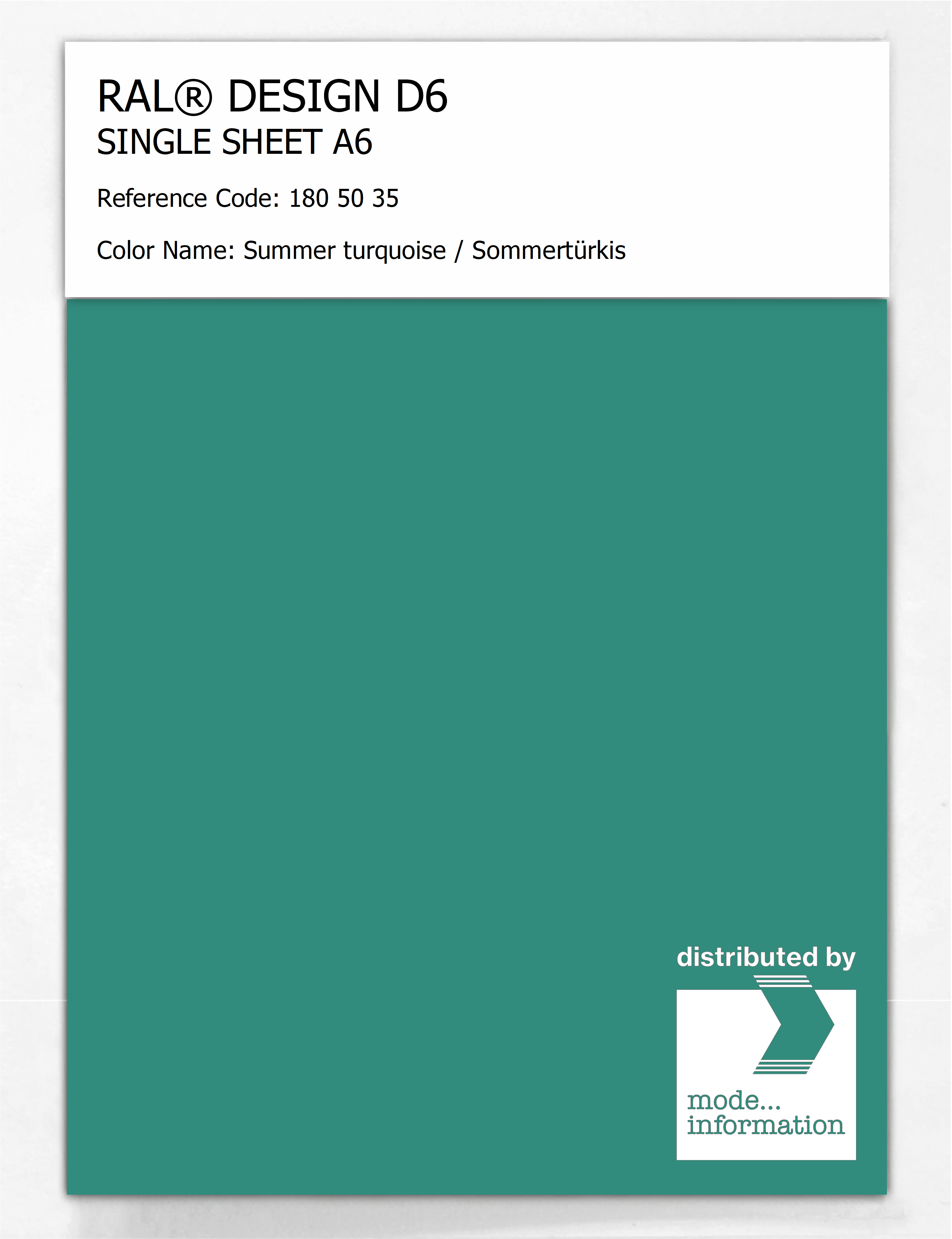 Artikelbild 1 des Artikels “RAL® DESIGN D6 SINGLE SHEET A6 180 50 35 Summer turquoise / Sommertürkis “