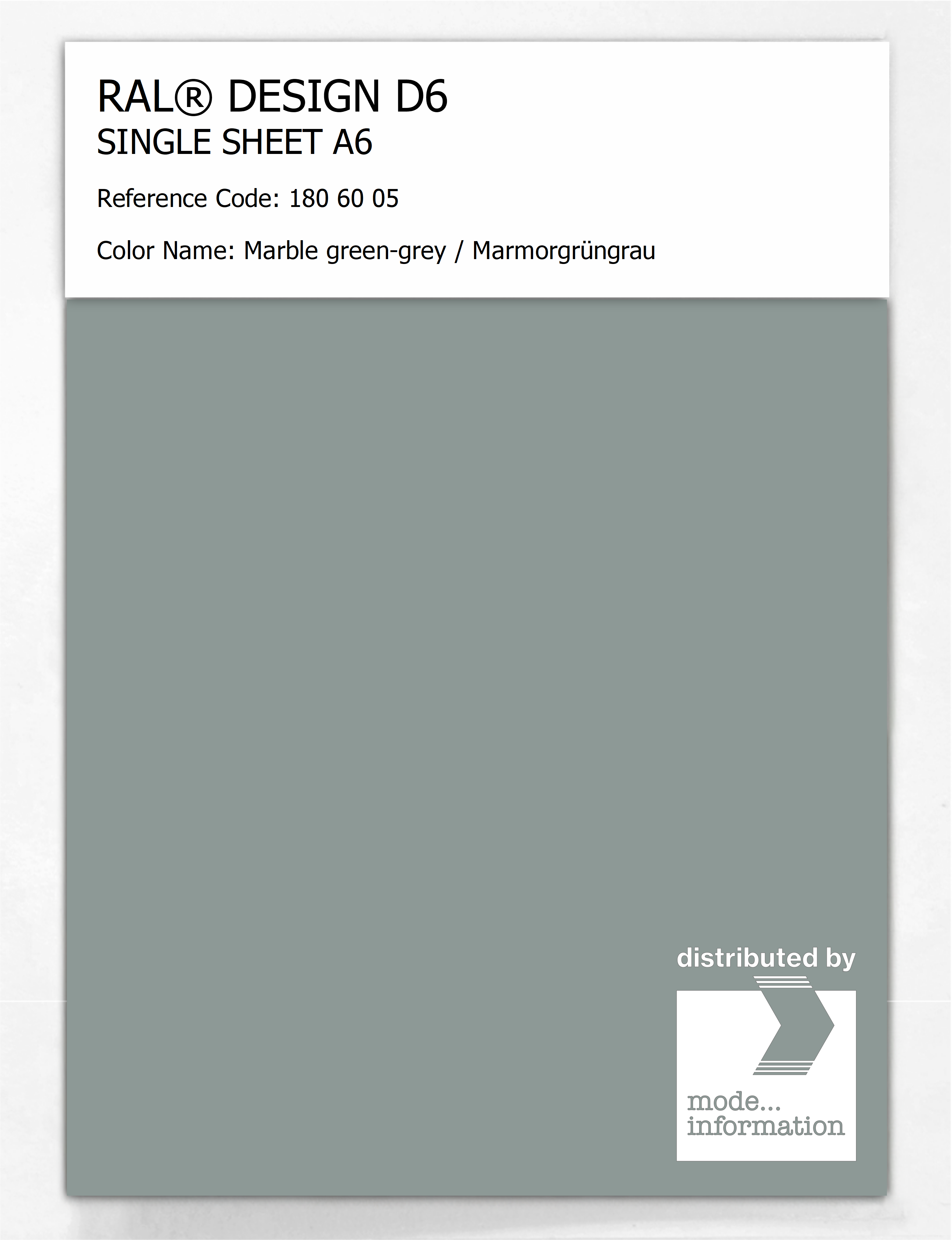 Product image 1 of the product “RAL® DESIGN D6 SINGLE SHEET A6 180 60 05 Marble green-grey / Marmorgrüngrau ”