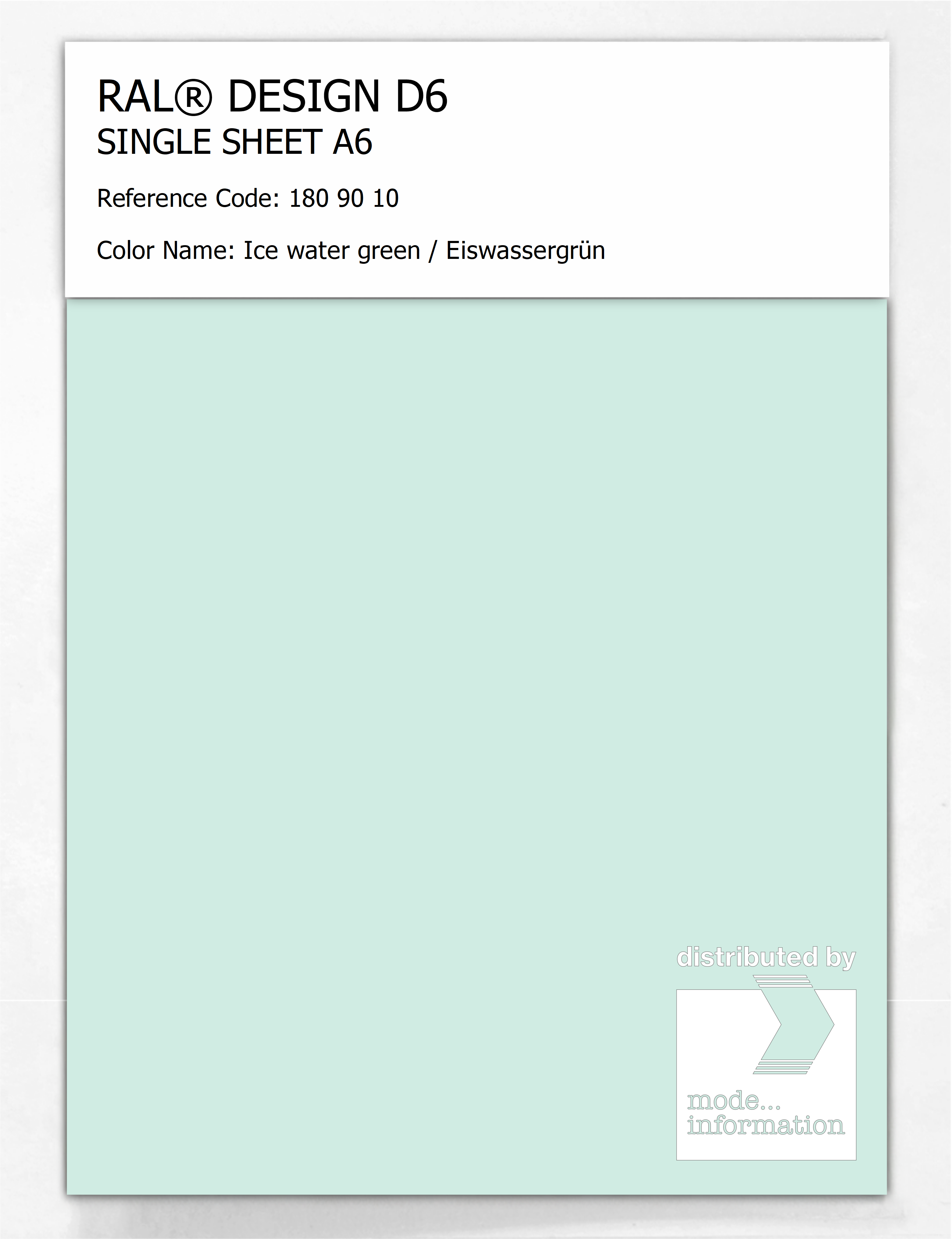 Artikelbild 1 des Artikels “RAL® DESIGN D6 SINGLE SHEET A6 180 90 10 Ice water green / Eiswassergrün “