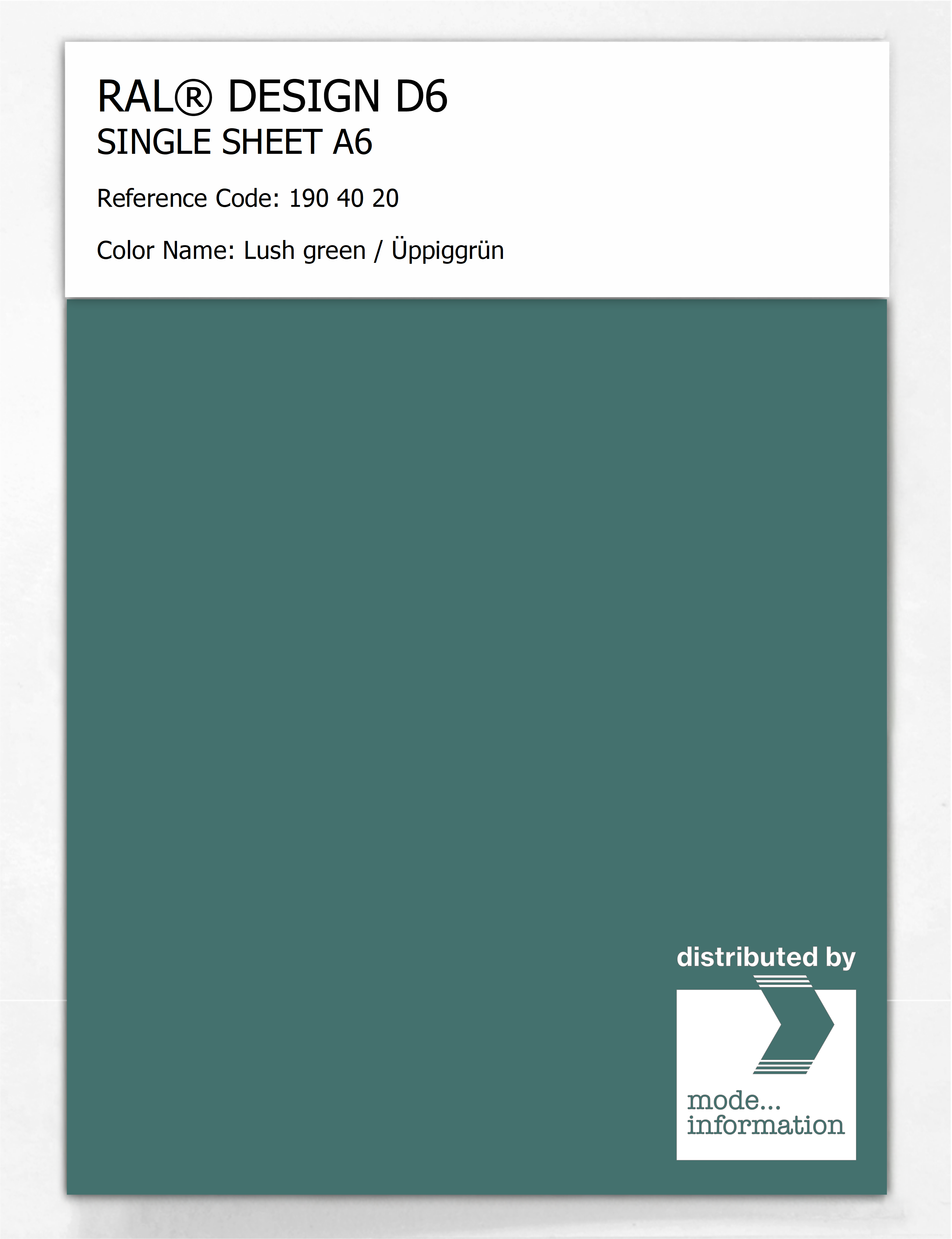 Product image 1 of the product “RAL® DESIGN D6 SINGLE SHEET A6 190 40 20 Lush green / Üppiggrün ”