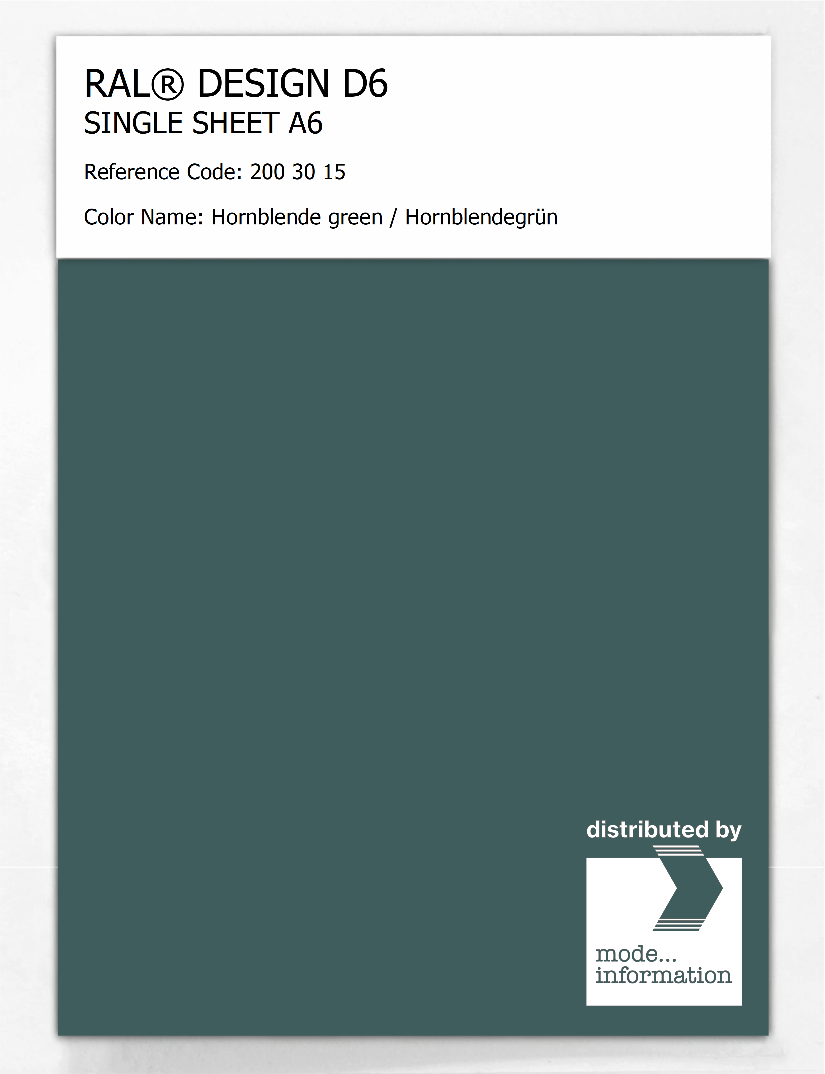 Product image 1 of the product “RAL® DESIGN D6 SINGLE SHEET A6 200 30 15 Hornblende green / Hornblendegrün ”