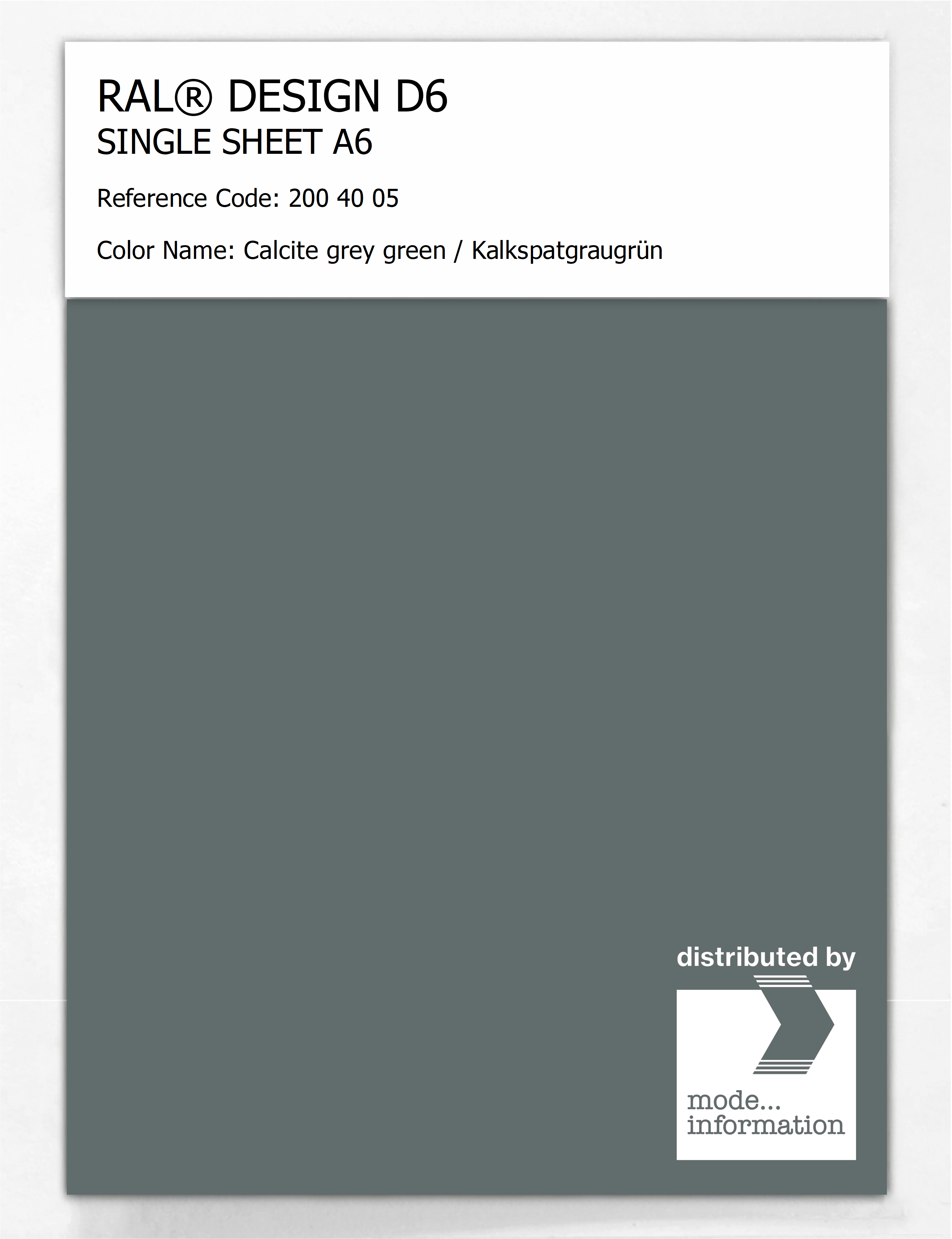 Product image 1 of the product “RAL® DESIGN D6 SINGLE SHEET A6 200 40 05 Calcite grey green / Kalkspatgraugrün ”
