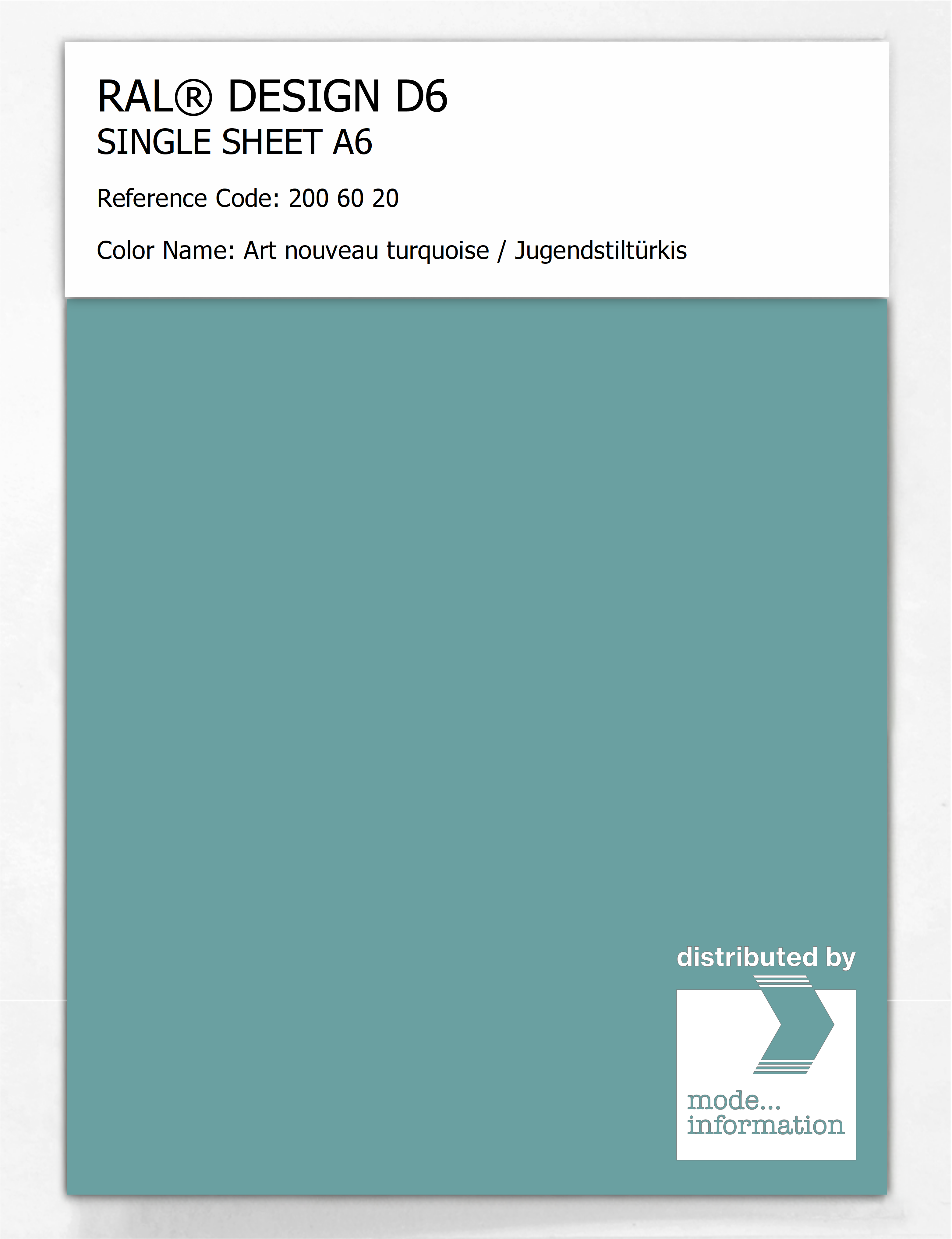 Artikelbild 1 des Artikels “RAL® DESIGN D6 SINGLE SHEET A6 200 60 20 Art nouveau turquoise / Jugendstiltürkis “