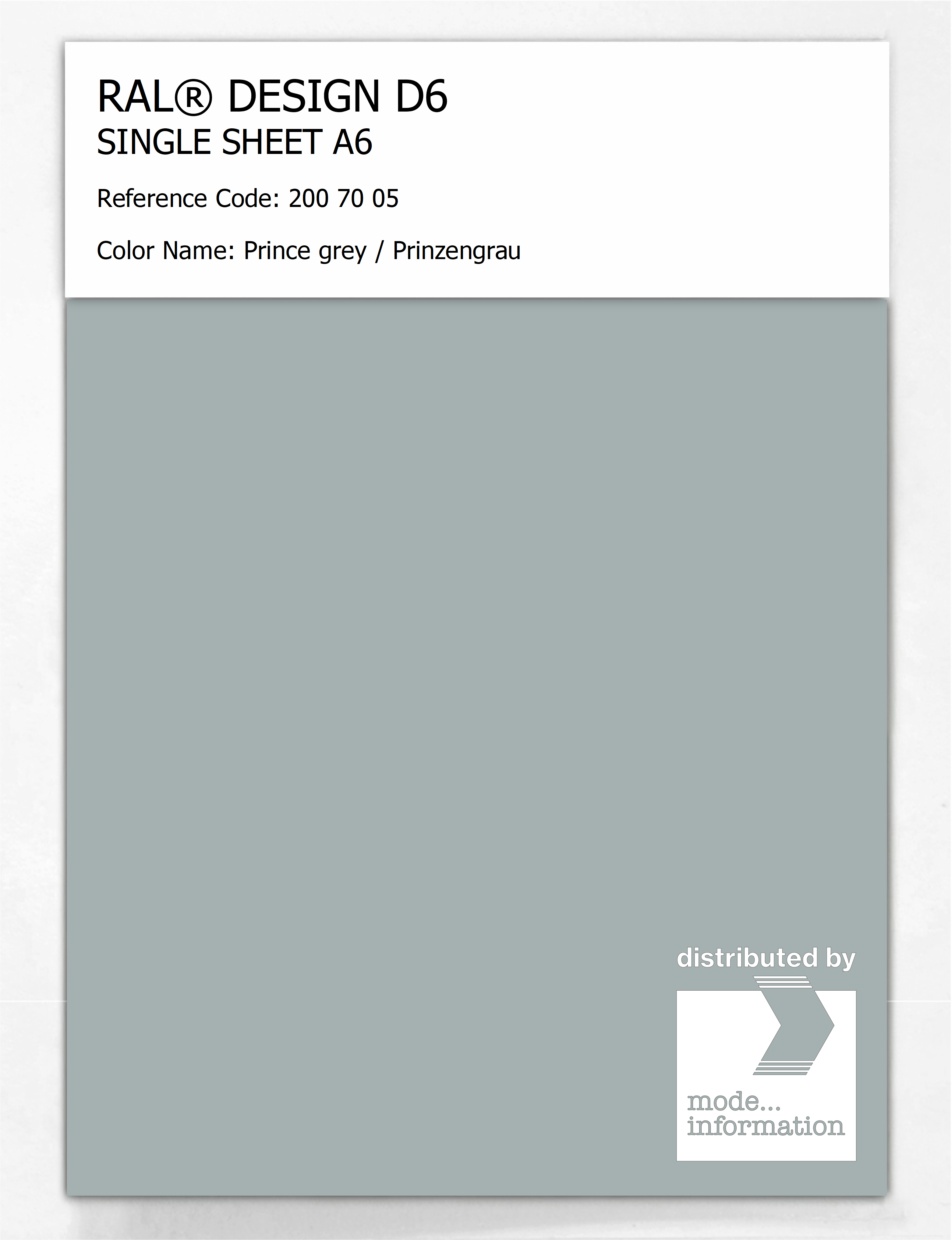 Product image 1 of the product “RAL® DESIGN D6 SINGLE SHEET A6 200 70 05 Prince grey / Prinzengrau ”