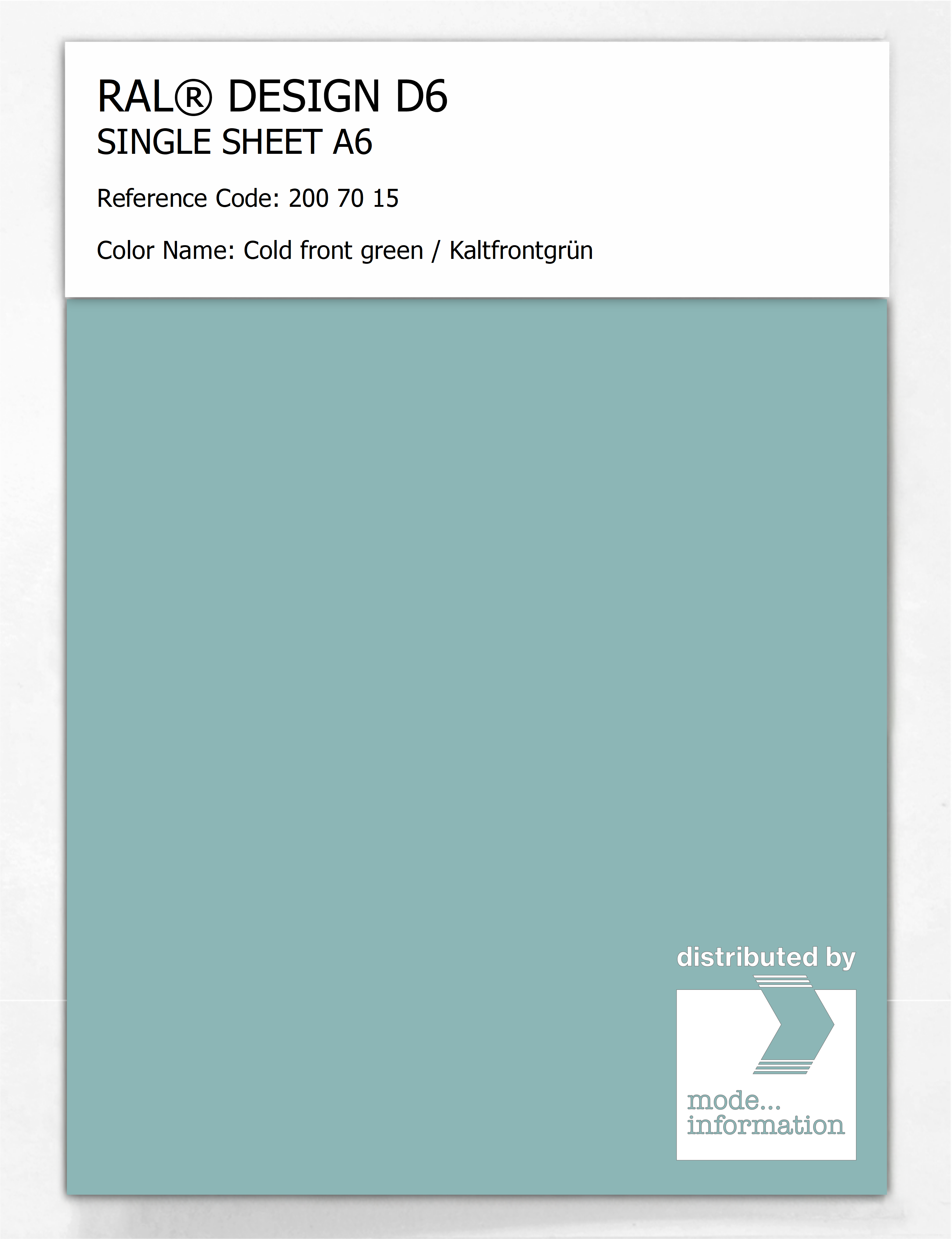 Product image 1 of the product “RAL® DESIGN D6 SINGLE SHEET A6 200 70 15 Cold front green / Kaltfrontgrün ”