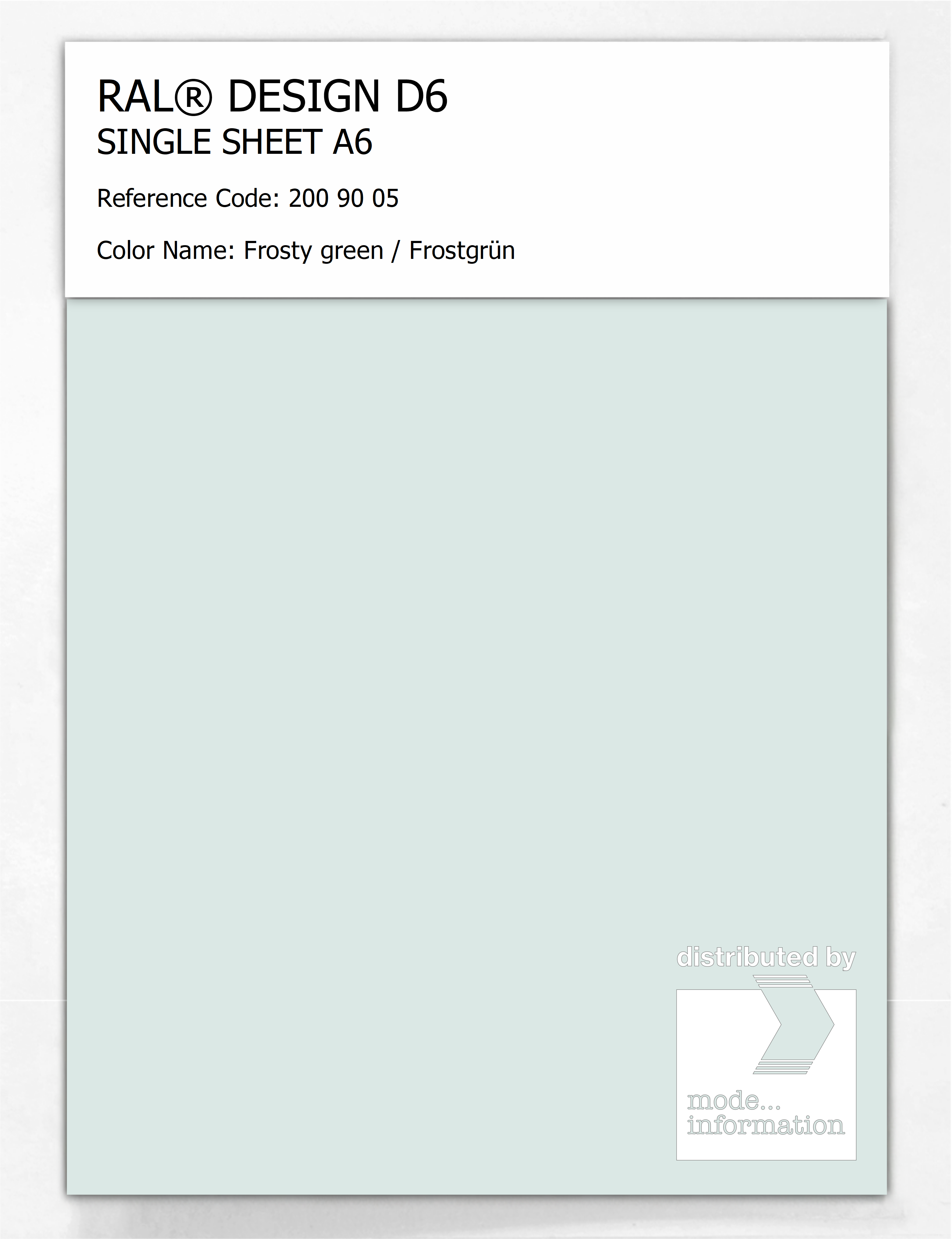 Product image 1 of the product “RAL® DESIGN D6 SINGLE SHEET A6 200 90 05 Frosty green / Frostgrün ”
