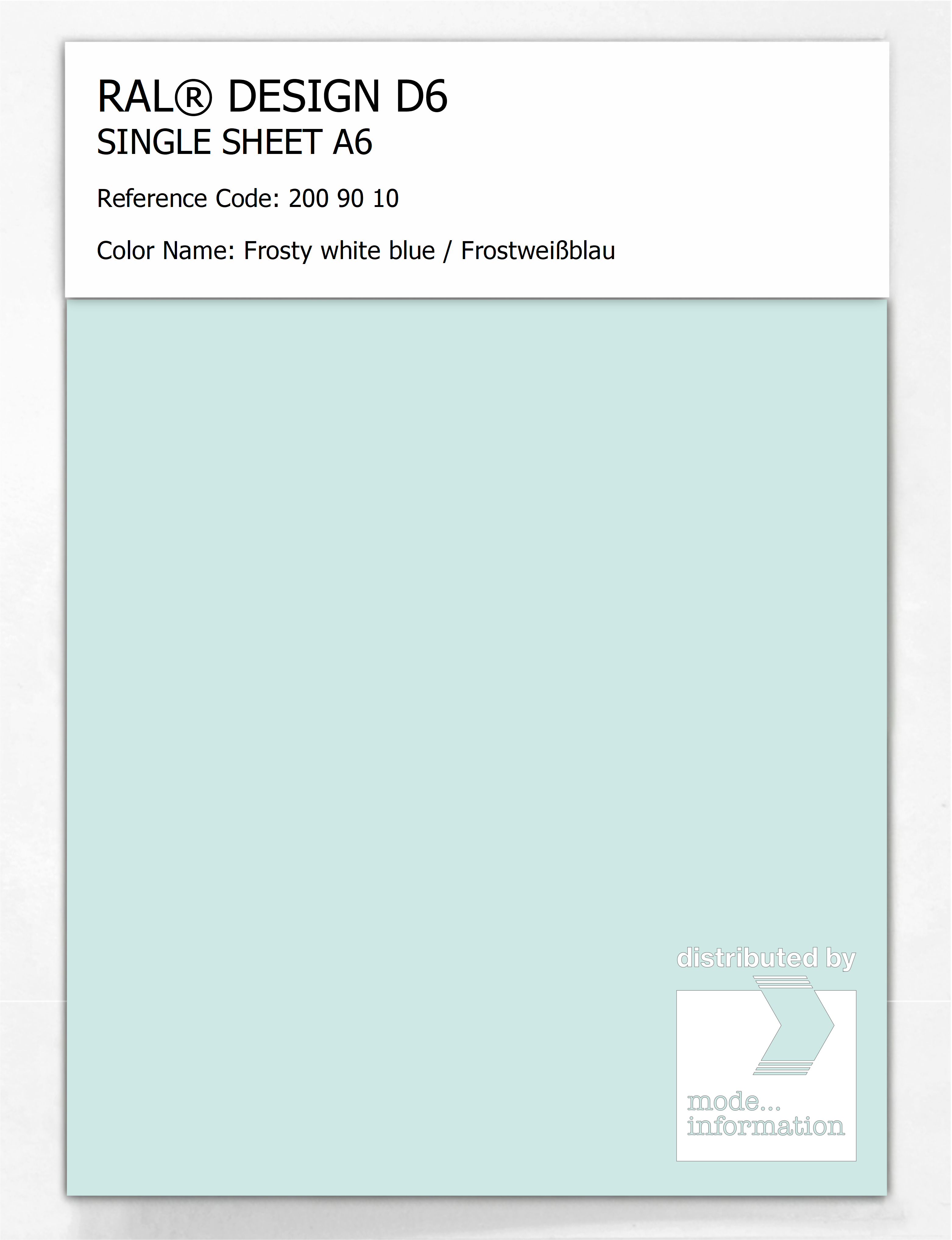 Product image 1 of the product “RAL® DESIGN D6 SINGLE SHEET A6 200 90 10 Frosty white blue / Frostweißblau ”