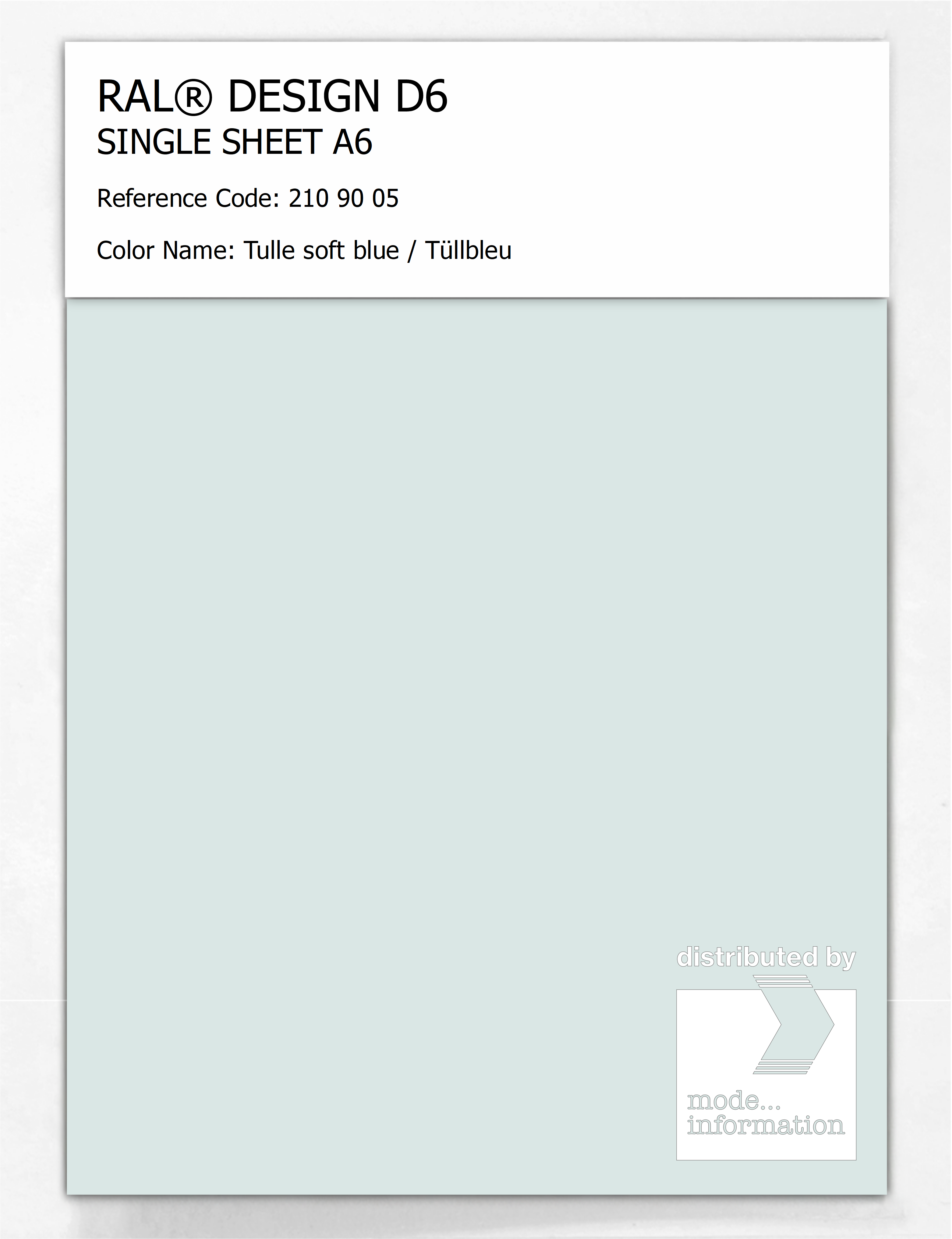 Product image 1 of the product “RAL® DESIGN D6 SINGLE SHEET A6 210 90 05 Tulle soft blue / Tüllbleu ”