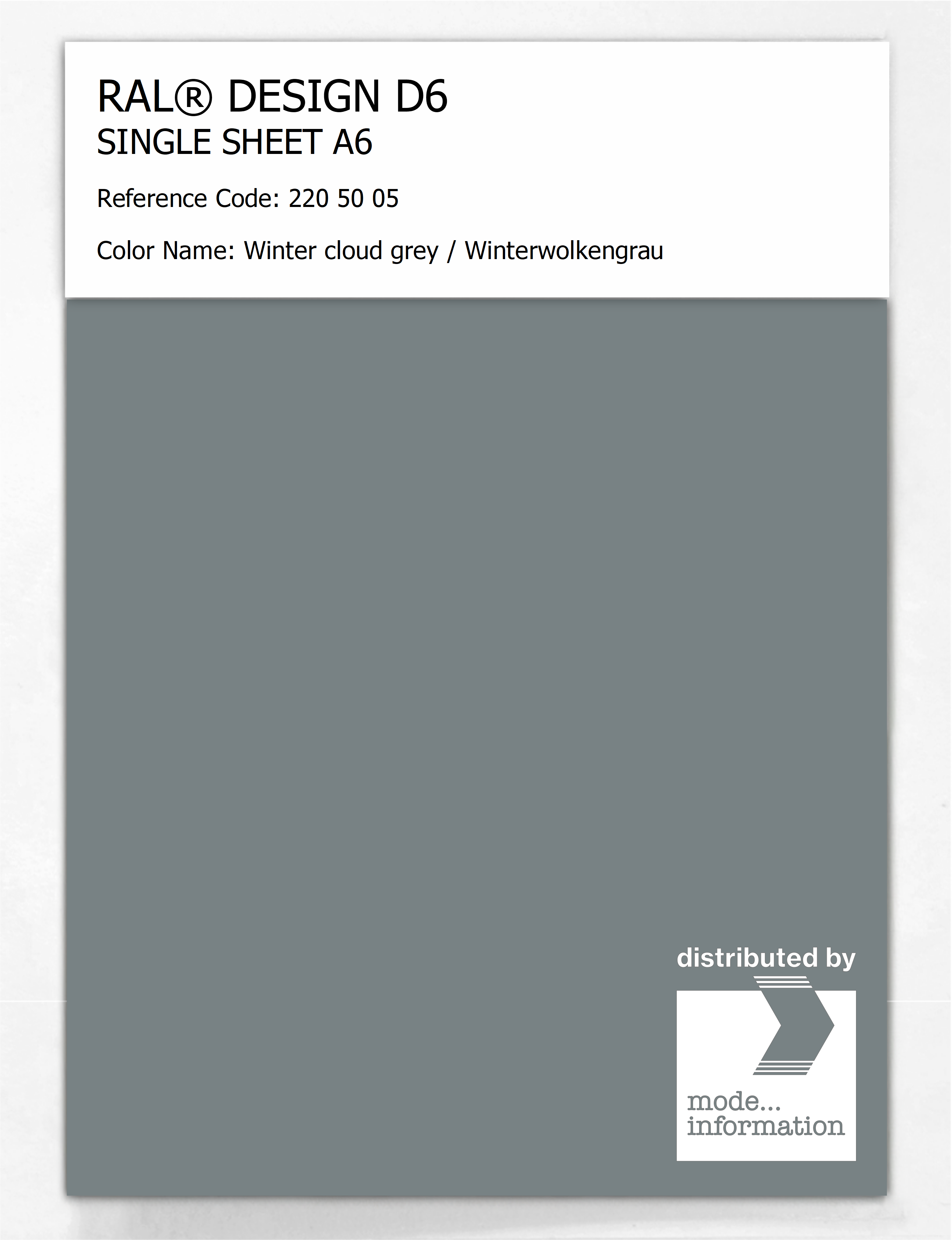 Product image 1 of the product “RAL® DESIGN D6 SINGLE SHEET A6 220 50 05 Winter cloud grey / Winterwolkengrau ”