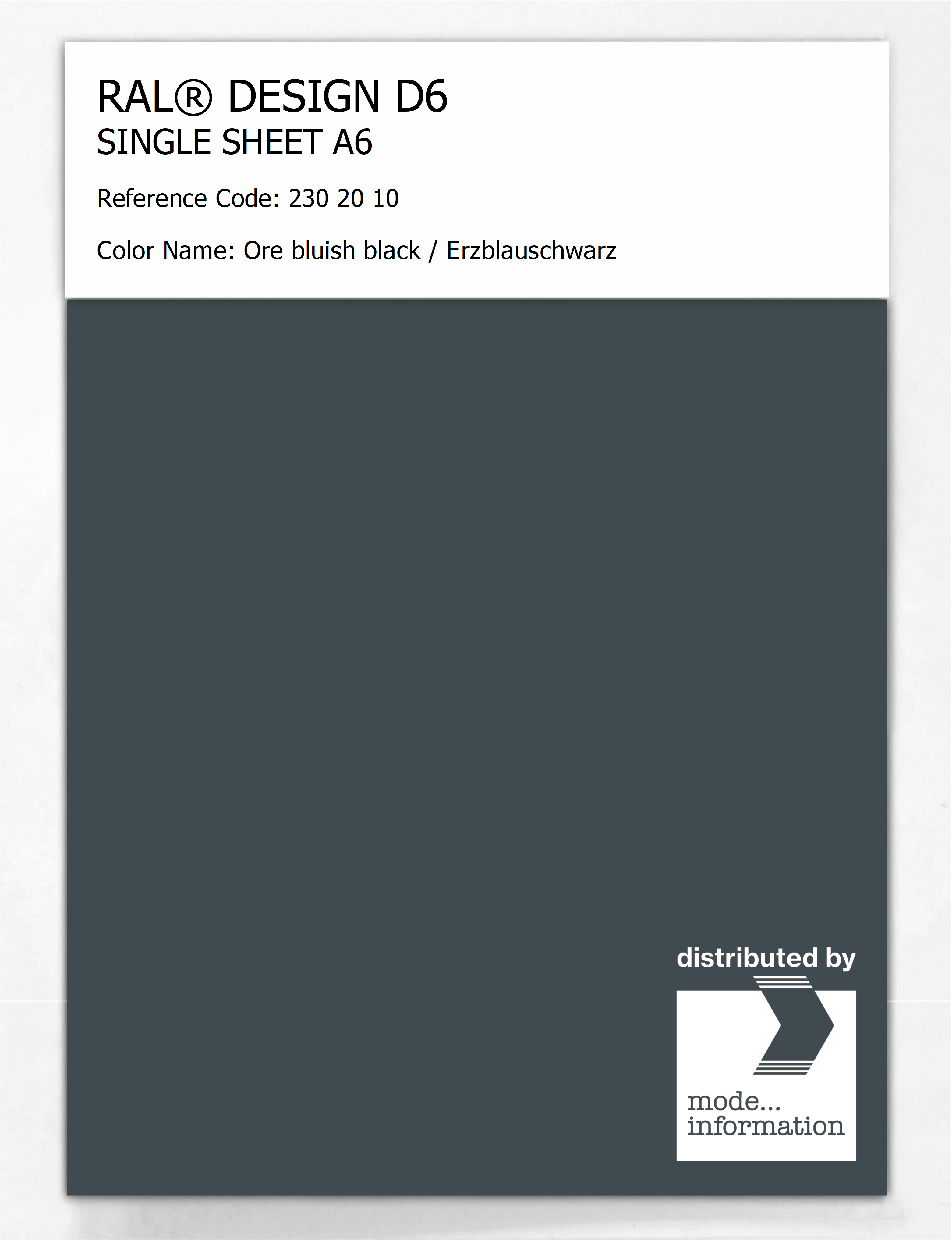 Product image 1 of the product “RAL® DESIGN D6 SINGLE SHEET A6 230 20 10 Ore bluish black / Erzblauschwarz ”