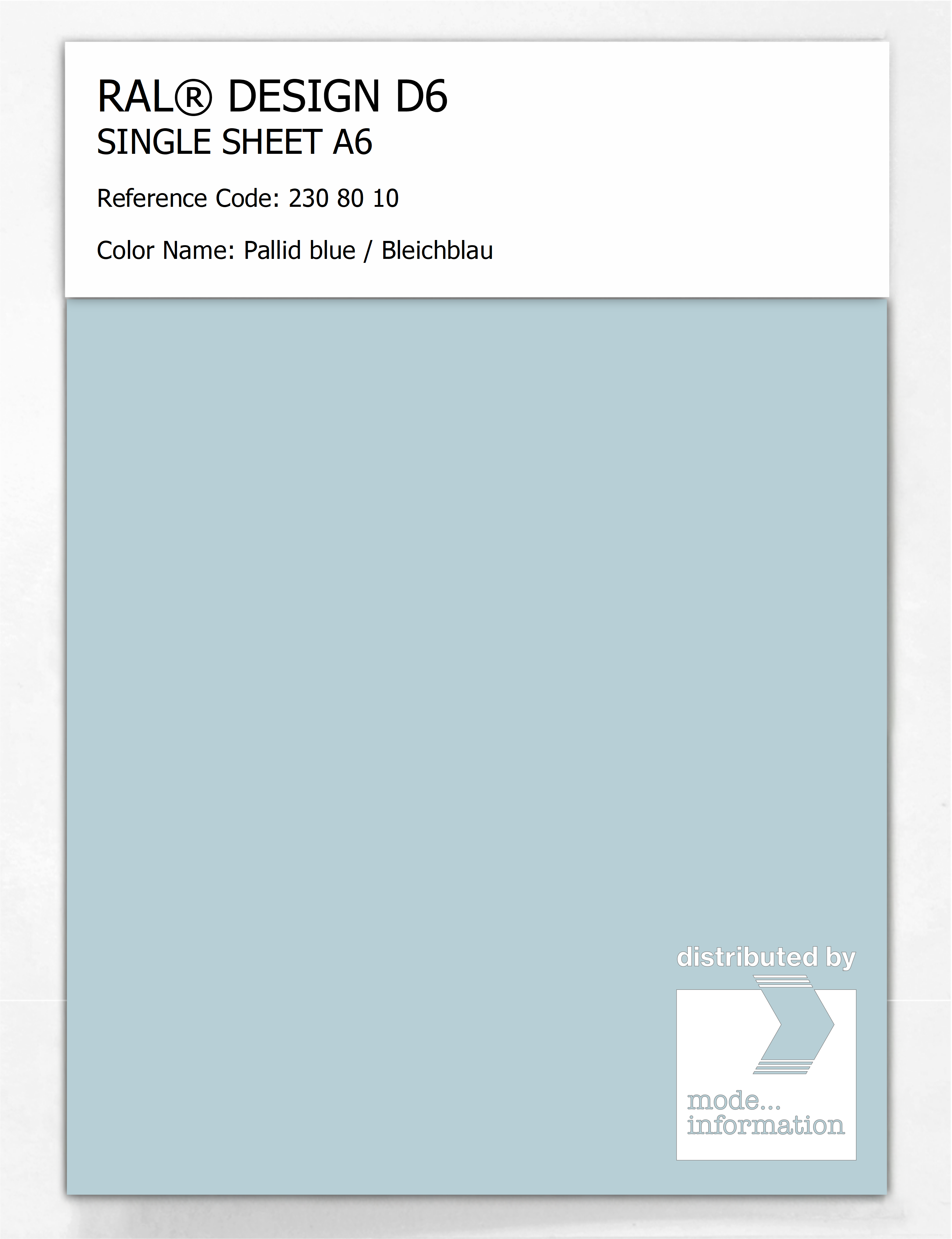 Product image 1 of the product “RAL® DESIGN D6 SINGLE SHEET A6 230 80 10 Pallid blue / Bleichblau ”