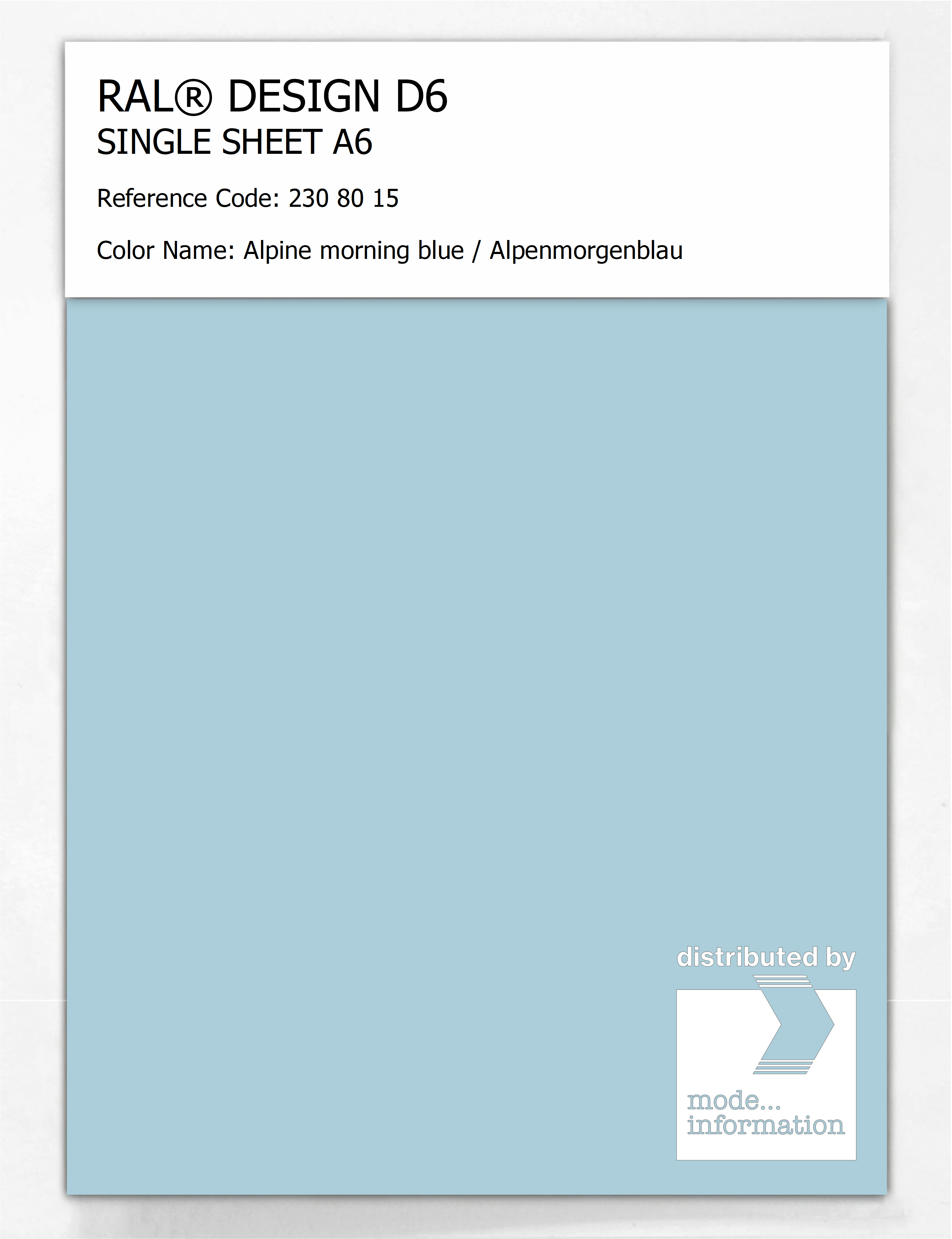 Product image 1 of the product “RAL® DESIGN D6 SINGLE SHEET A6 230 80 15 Alpine morning blue / Alpenmorgenblau ”