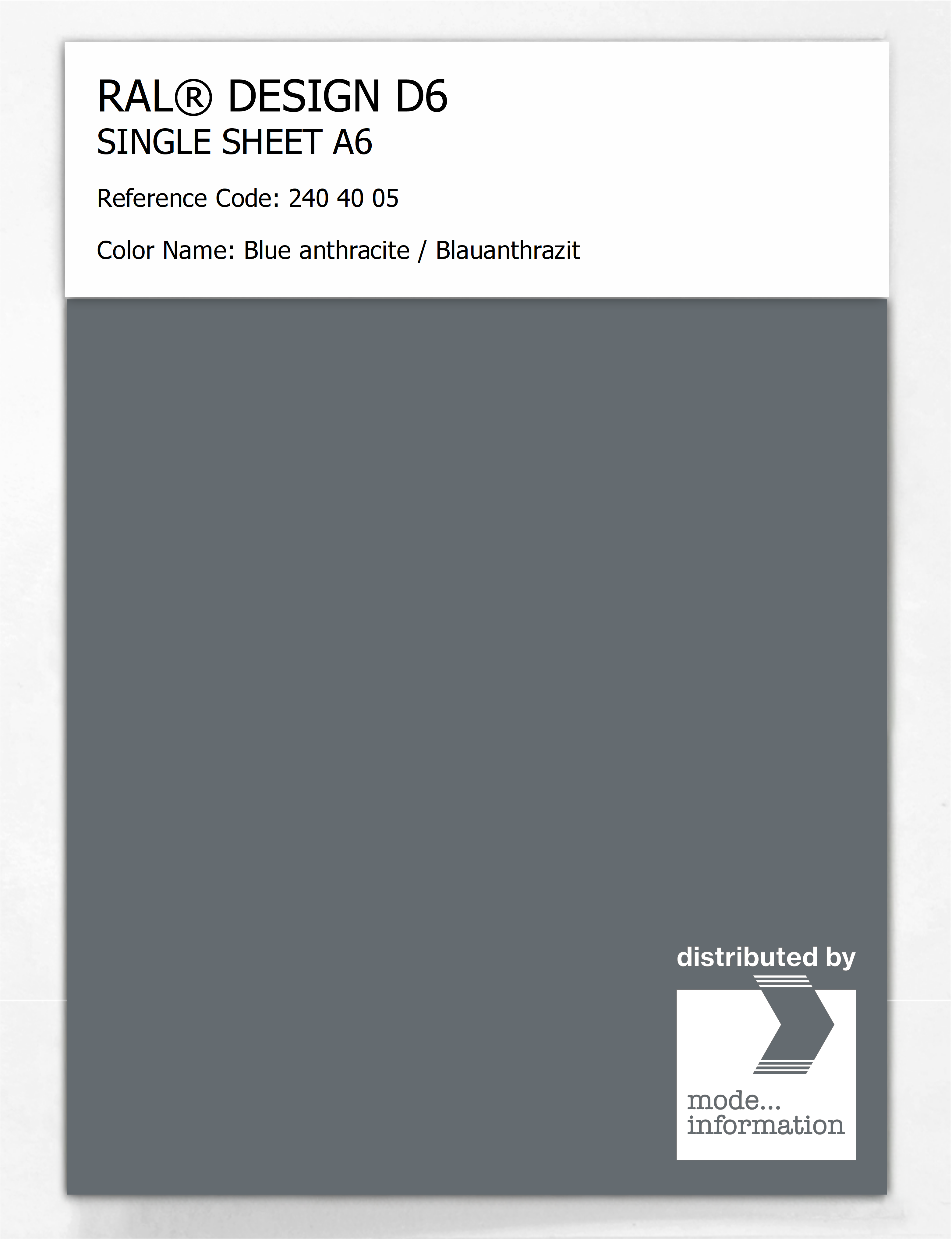 Product image 1 of the product “RAL® DESIGN D6 SINGLE SHEET A6 240 40 05 Blue anthracite / Blauanthrazit ”